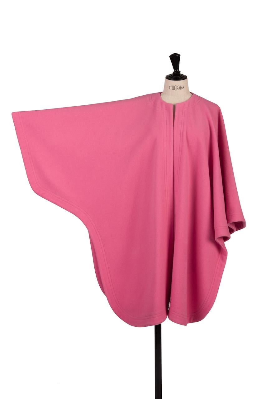 YVES SAINT LAURENT YSL Pink Pure Wool Cape or Wrap, 1980s 1