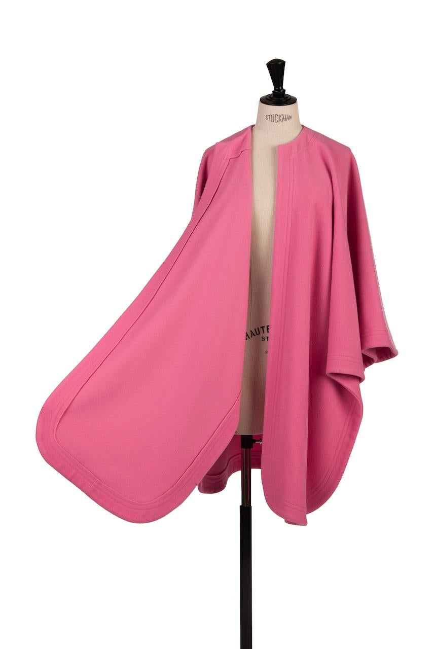 YVES SAINT LAURENT YSL Pink Pure Wool Cape or Wrap, 1980s 2