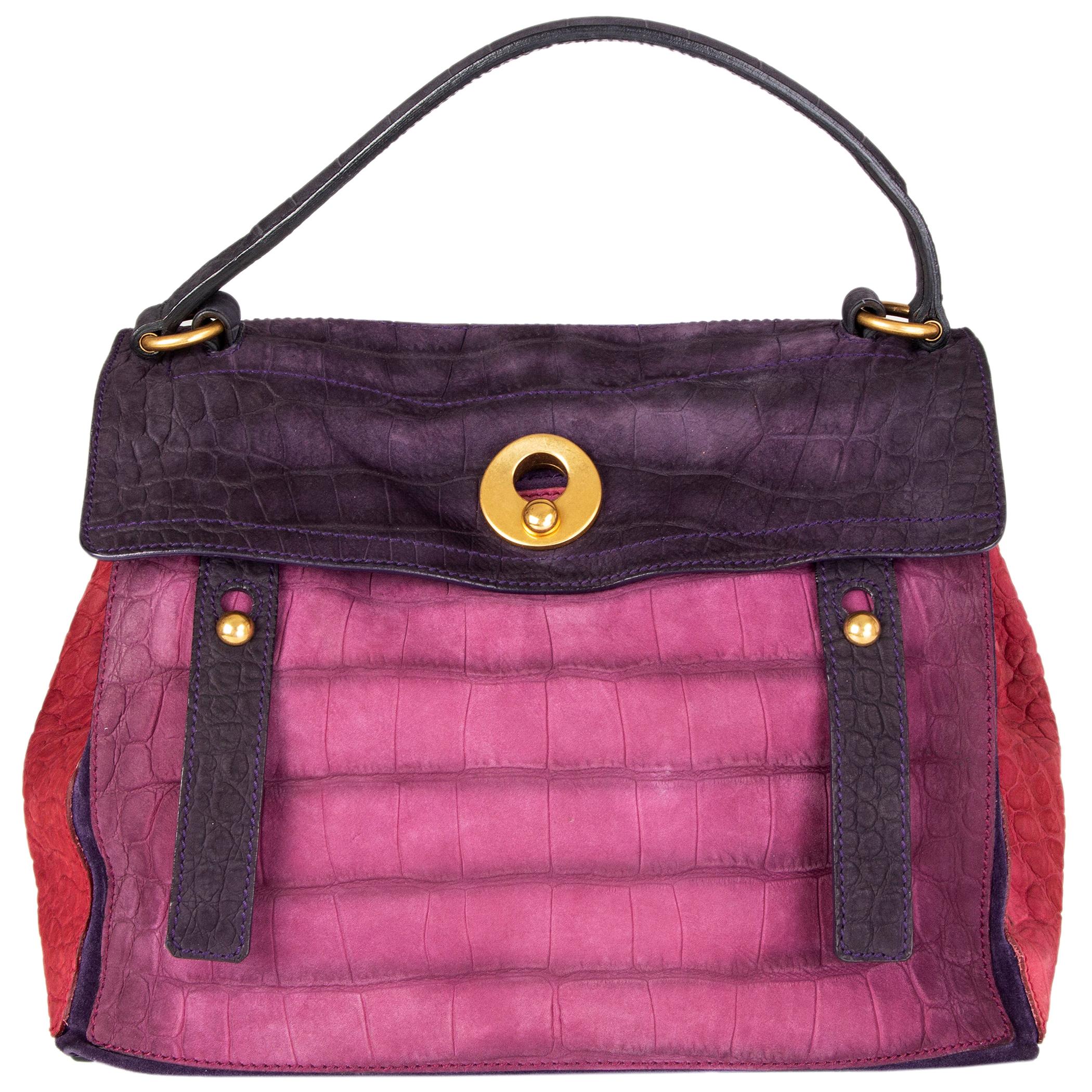 YVES SAINT LAURENT pink purple red FAUX CROCO suede MUSE TWO Satchel Bag at  1stDibs
