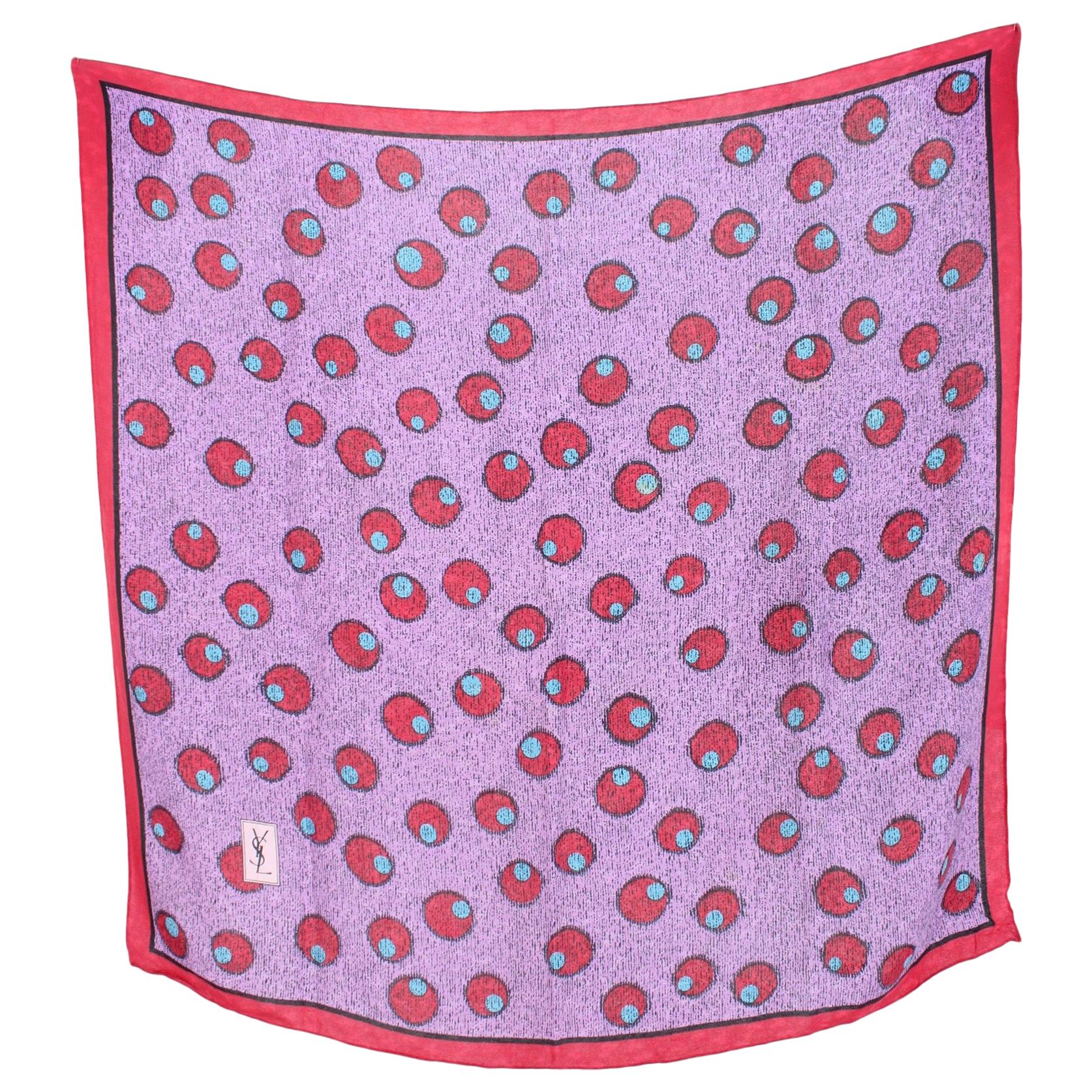 Yves Saint Laurent Pink Purple Silk Polka Dot Scarf