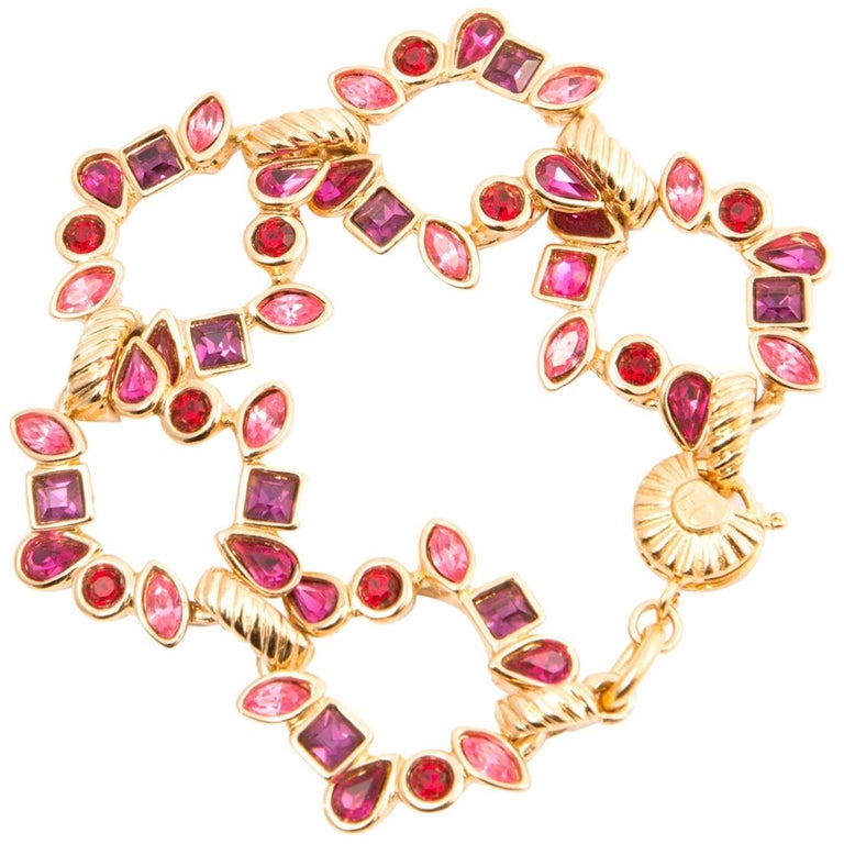 Yves Saint Laurent Pink Red and Gold Tone Bracelet For Sale at 1stdibs