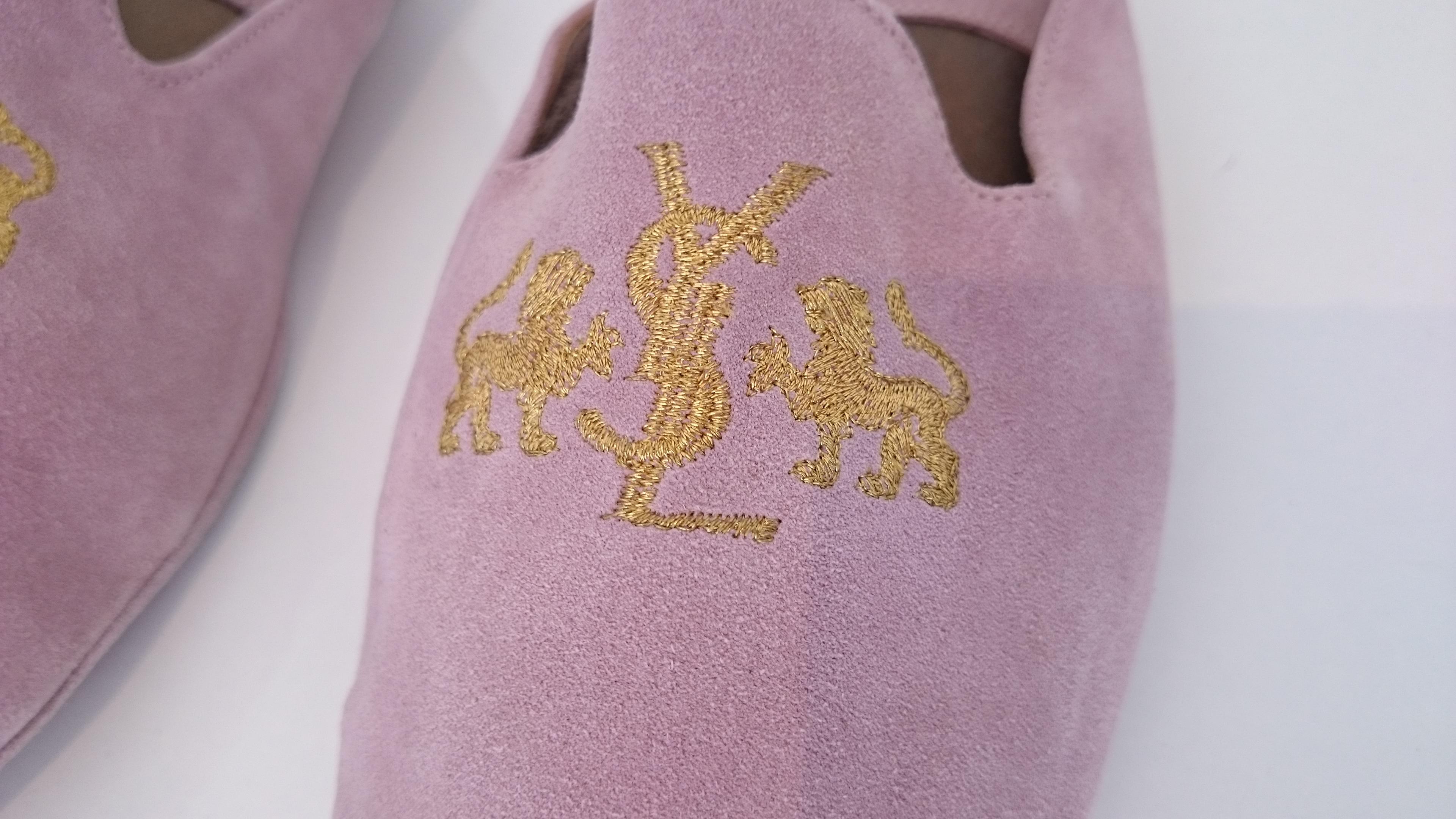 Gray Yves Saint Laurent Pink Suede Slippers for Home. NEW. Size 10 1/2  For Sale