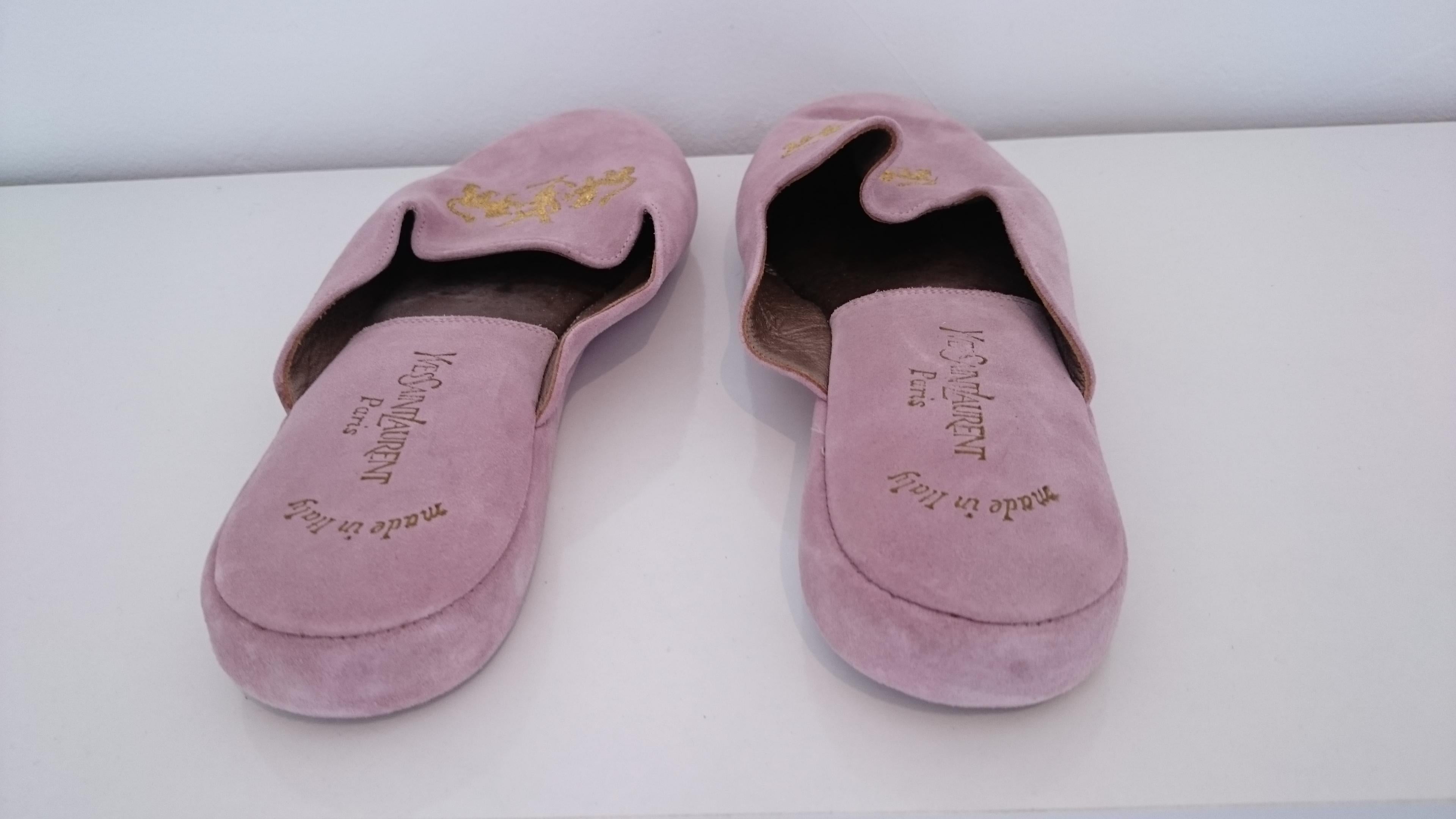 Women's Yves Saint Laurent Pink Suede Slippers for Home. NEW. Size 10 1/2  For Sale