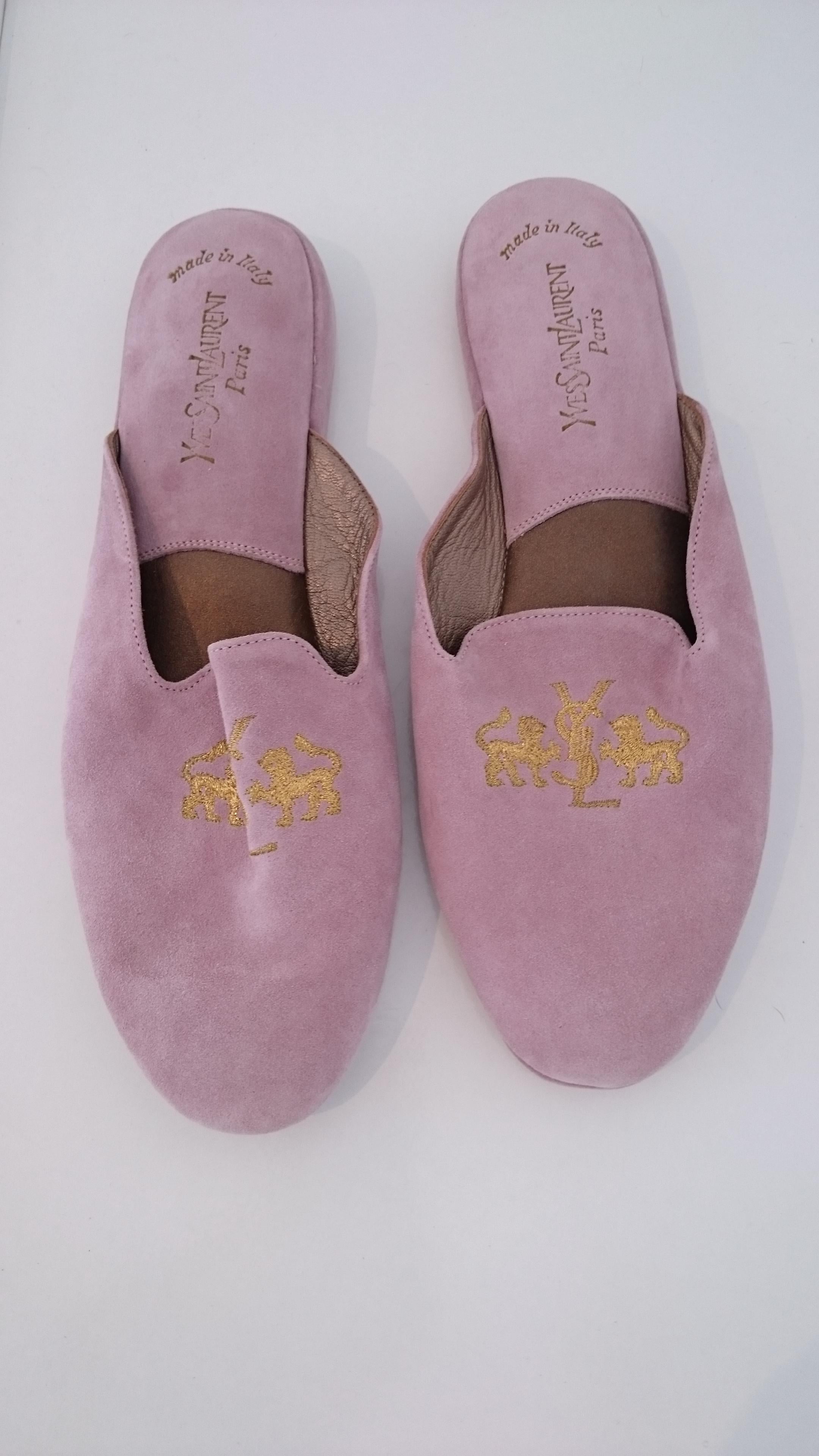 Yves Saint Laurent Pink Suede Slippers for Home. NEW. Size 10 1/2  For Sale 1