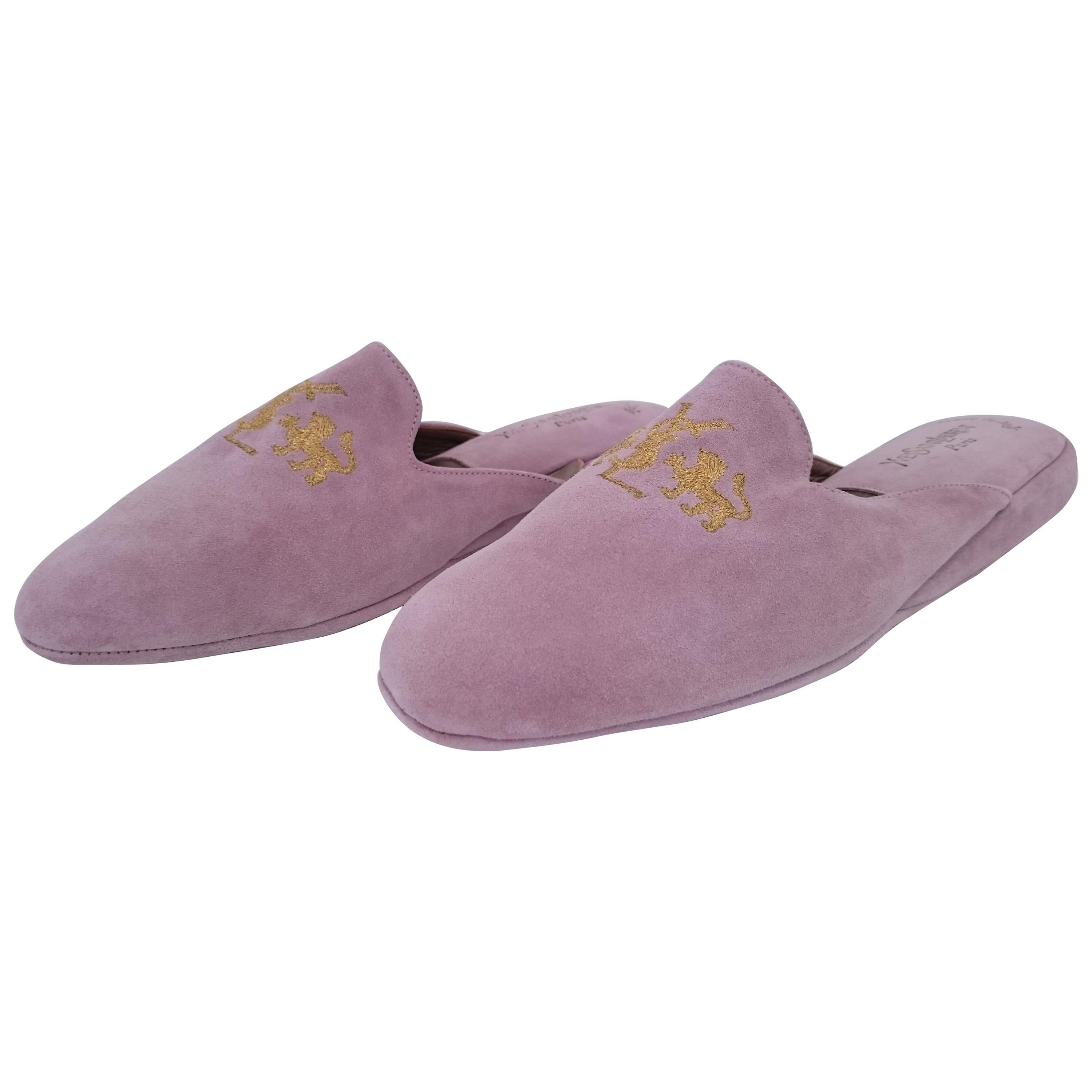 Yves Saint Laurent Pink Suede Slippers for Home. NEW. Size 10 1/2  For Sale