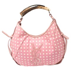 Yves Saint Laurent Pink//White Fabric Polka Dot Mombasa Hobo