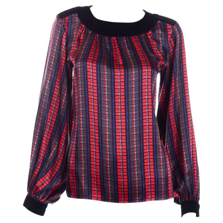 1970s Black Silk Crepe Yves Saint Laurent Tie Top