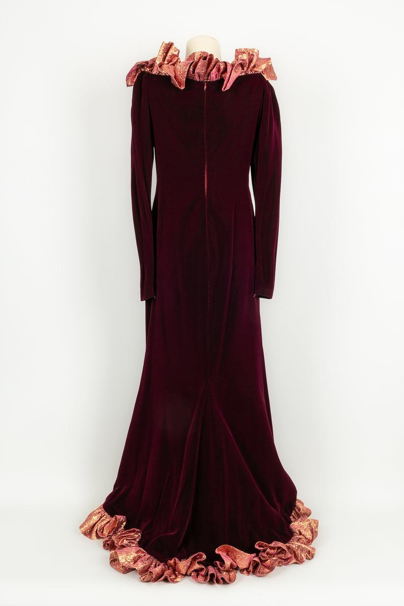 Women's Yves Saint Laurent Plum Silk Velvet Dress with Ruffles