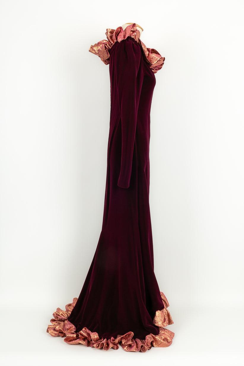 Yves Saint Laurent Plum Silk Velvet Dress with Ruffles 1