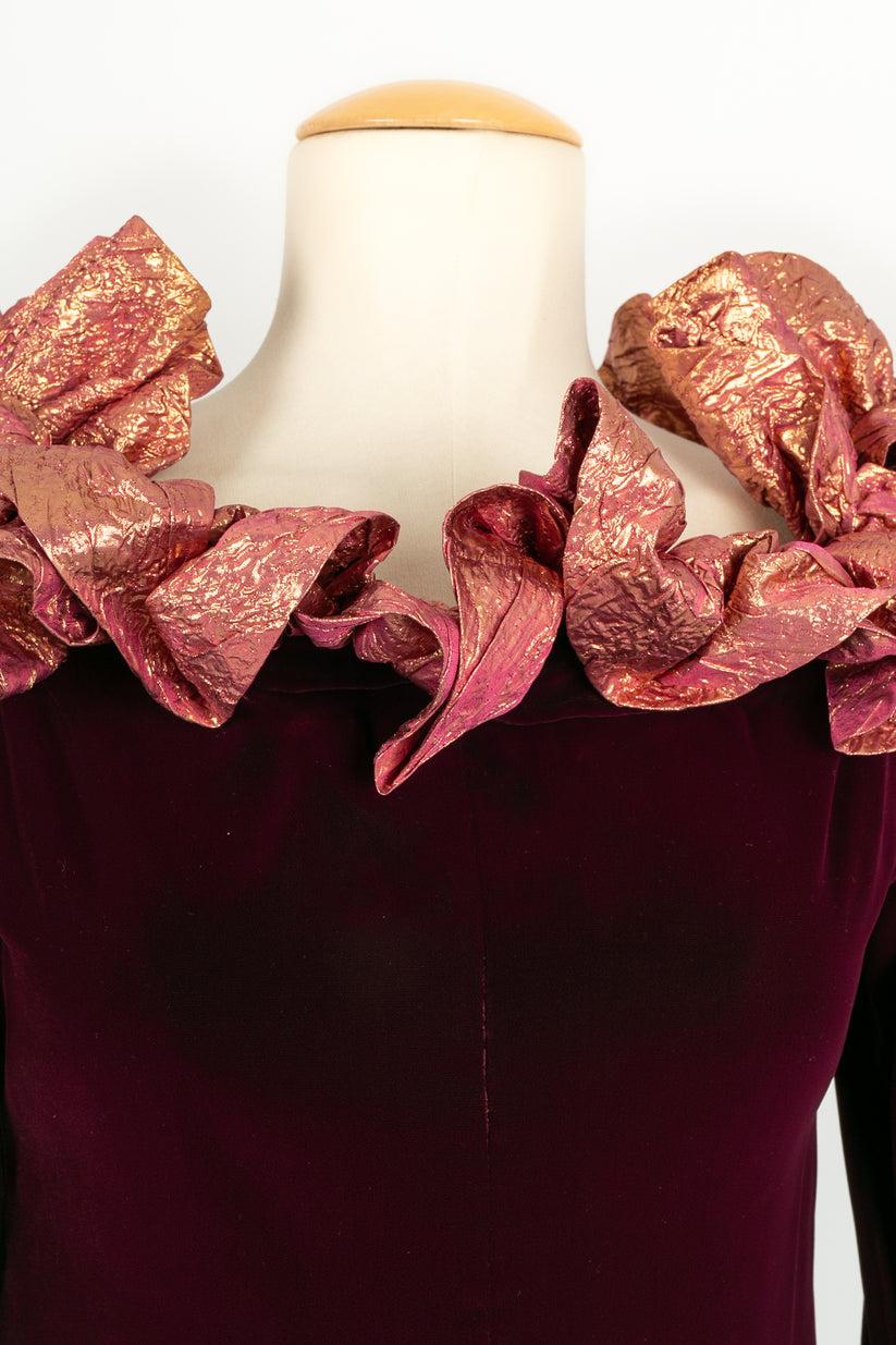 Yves Saint Laurent Plum Silk Velvet Dress with Ruffles 2