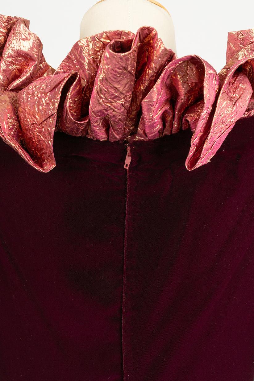Yves Saint Laurent Plum Silk Velvet Dress with Ruffles 3