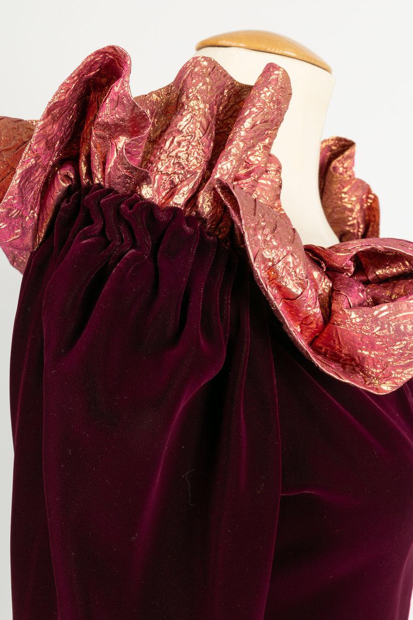 Yves Saint Laurent Plum Silk Velvet Dress with Ruffles 4