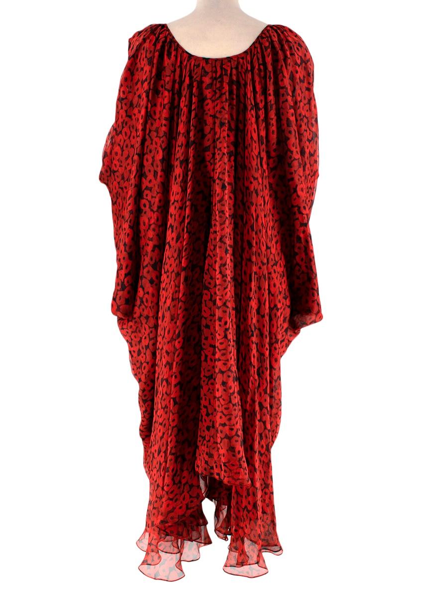 Red Yves Saint Laurent Poppy Print Silk Midi Dress For Sale