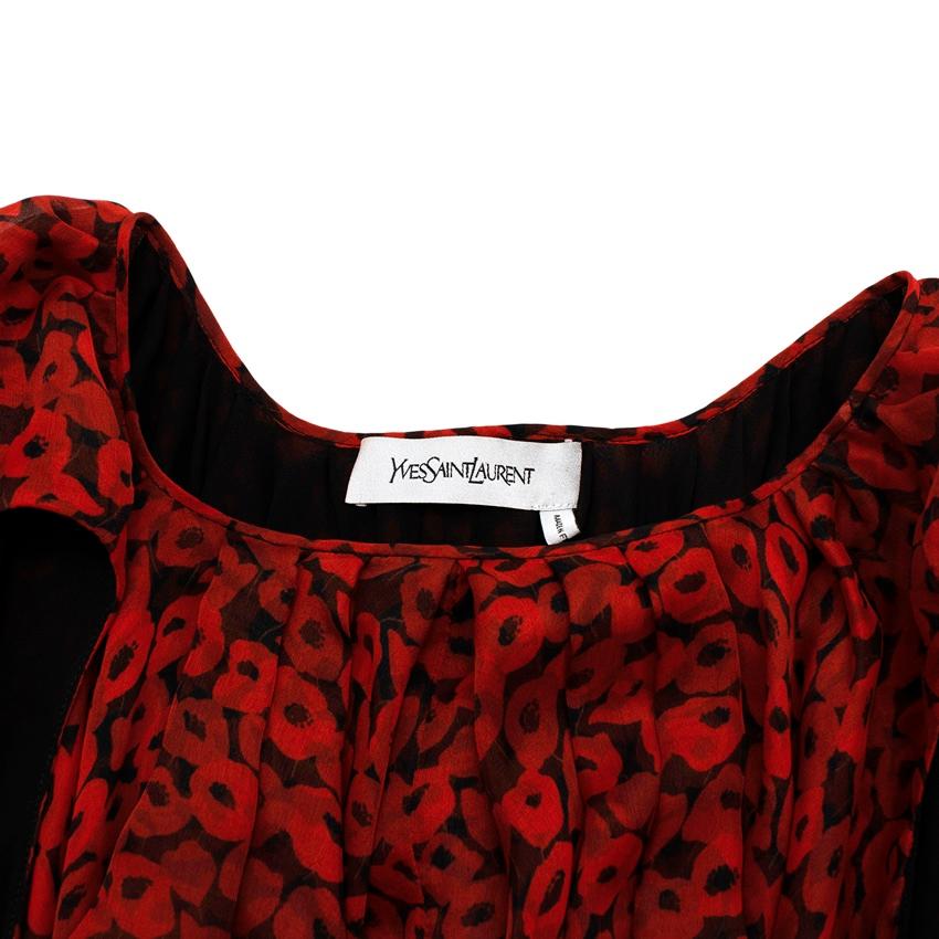 Yves Saint Laurent Poppy Print Silk Midi Dress In Excellent Condition For Sale In London, GB
