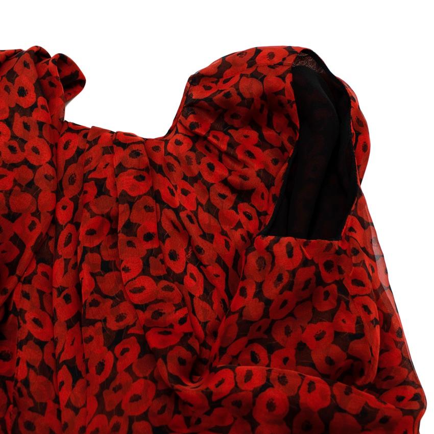 Women's Yves Saint Laurent Poppy Print Silk Midi Dress For Sale