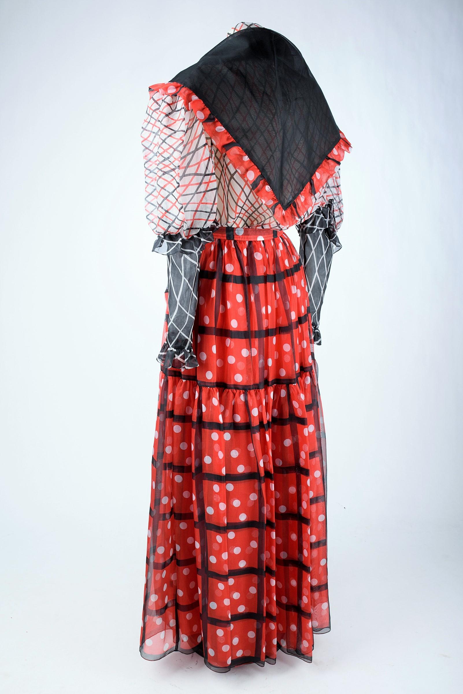 Yves Saint Laurent Printed Chiffon Skirt and Shawl Blouse - Spring Summer 1980 For Sale 8