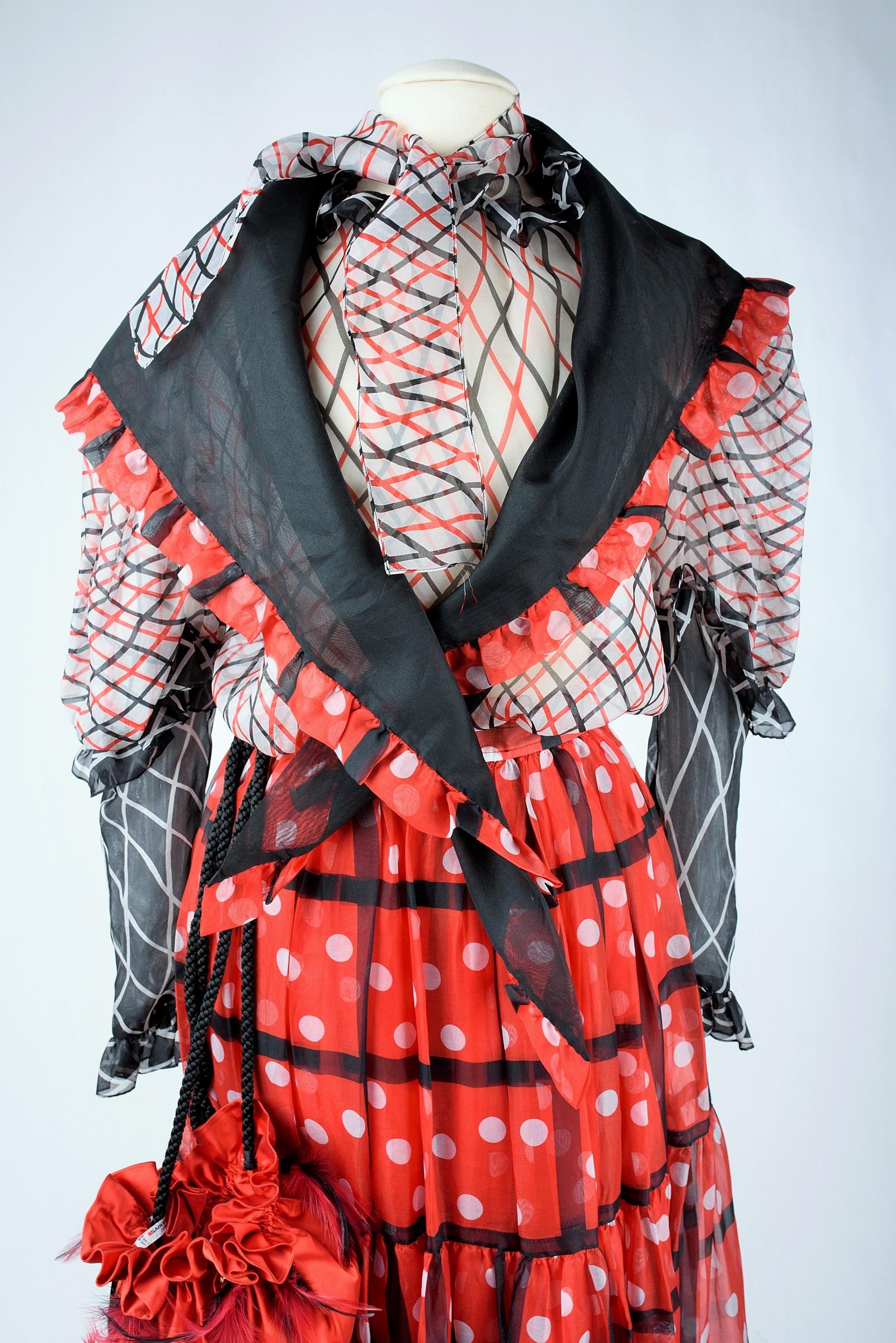 Rose Yves Saint Laurent, jupe et chemisier en mousseline imprimée, printemps-été 1980 en vente