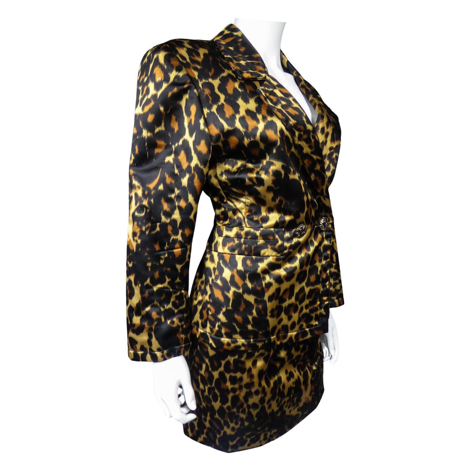 Yves Saint Laurent Printed Panther Satin (attributed to) Skirt Suit Circa 1990