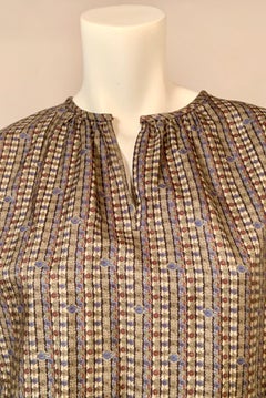 Yves Saint Laurent Printed Peasant Style Silk Blouse