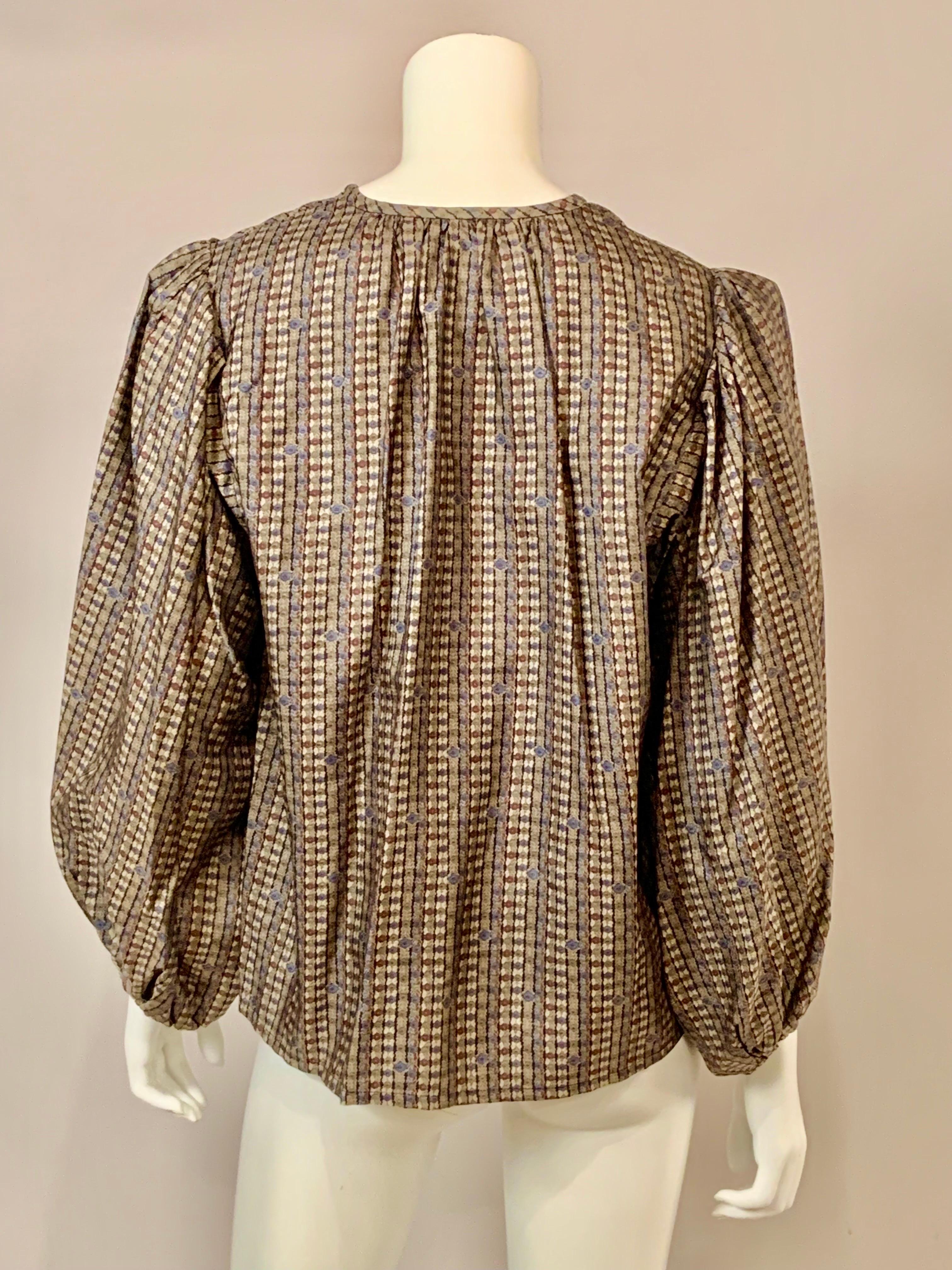 Yves Saint Laurent Printed Peasant Style Silk Blouse For Sale 1