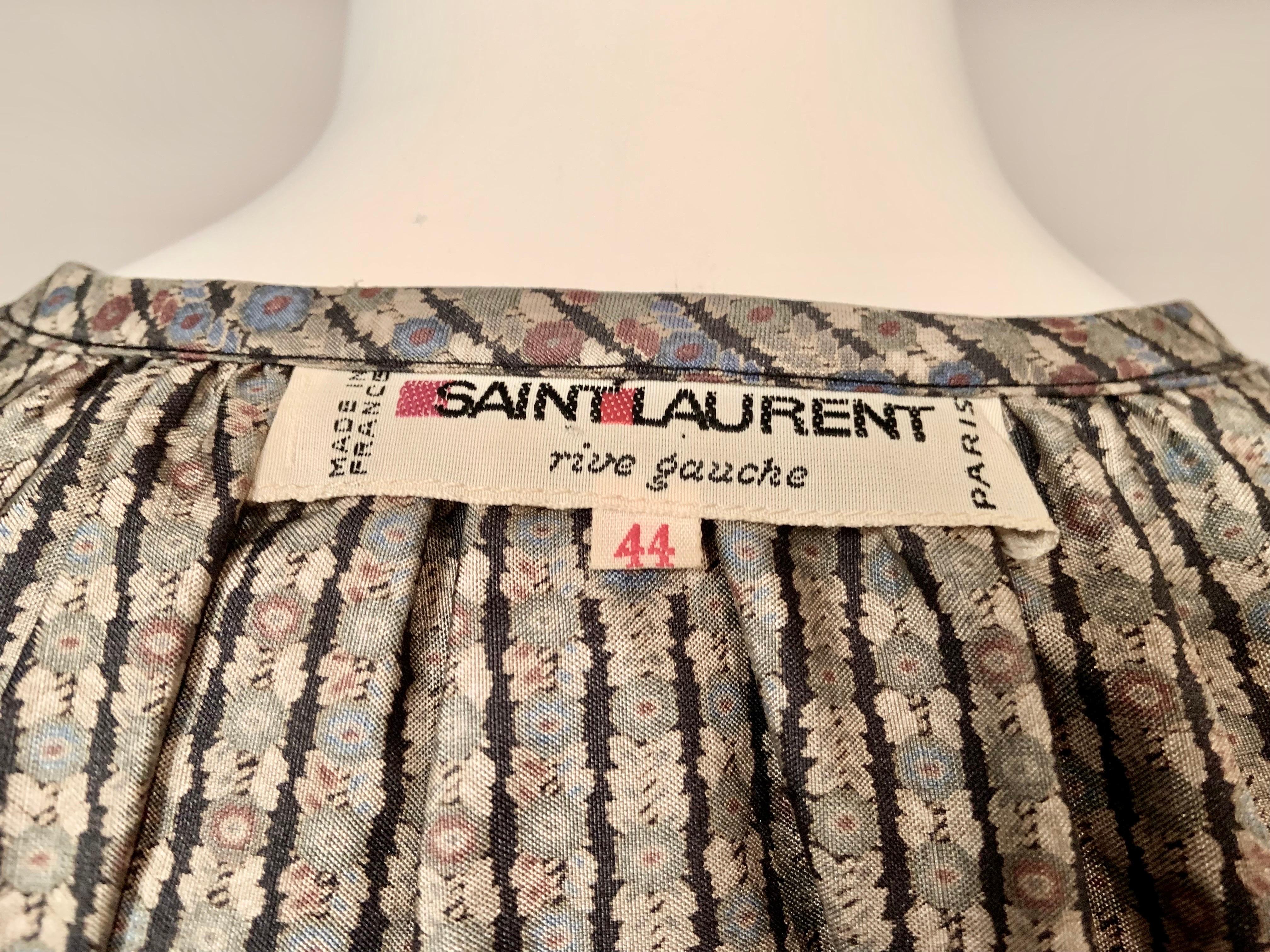 Yves Saint Laurent Printed Peasant Style Silk Blouse For Sale 3