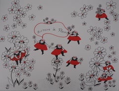 La Vilaine Lulu inmitten von Blumen - Lithographie