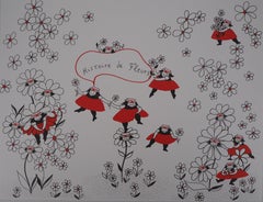 La Vilaine Lulu Among the Flowers - Lithograph