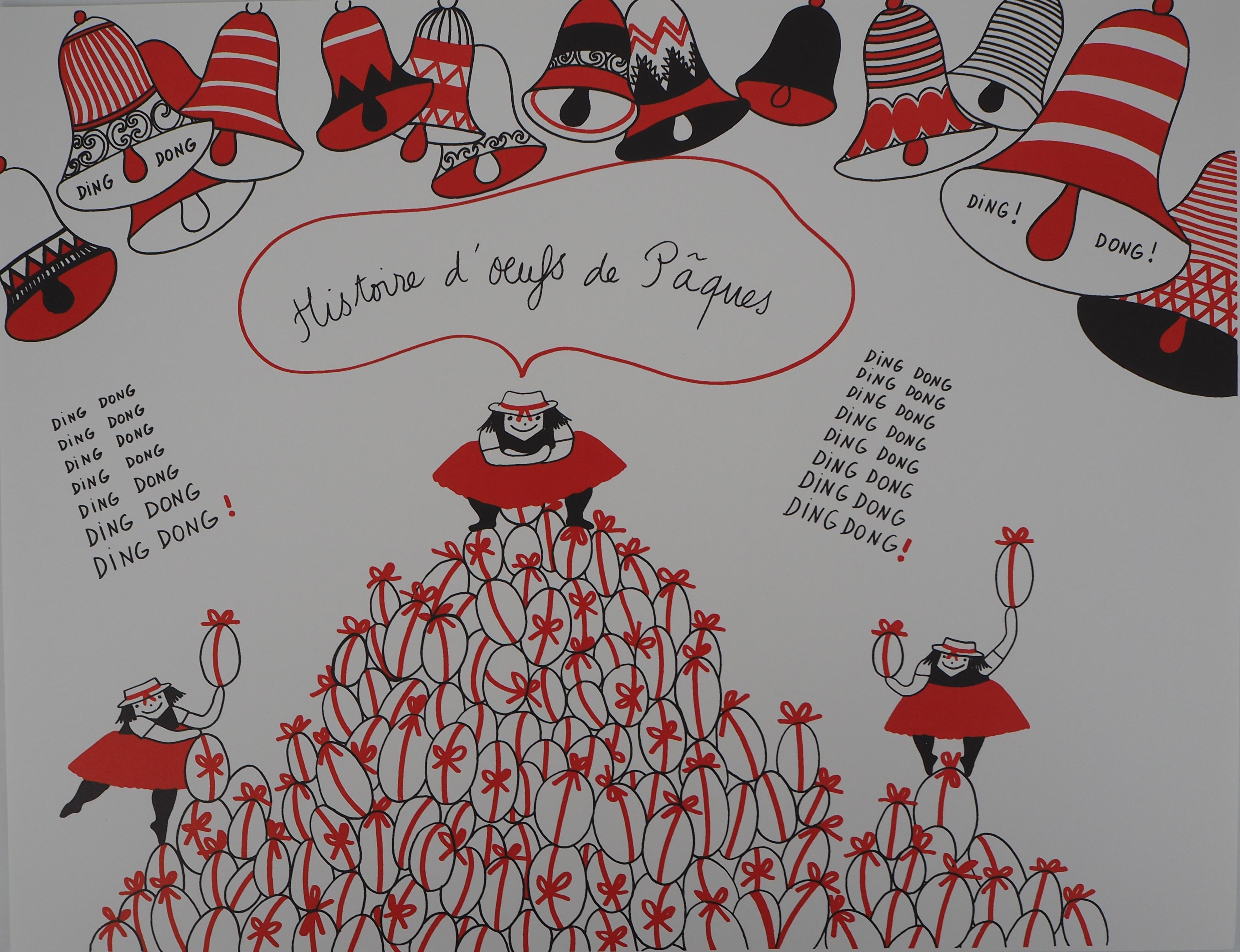 Yves Saint Laurent Figurative Print - La Vilaine Lulu at Easter Time (Eggs and Bells) - Lithograph