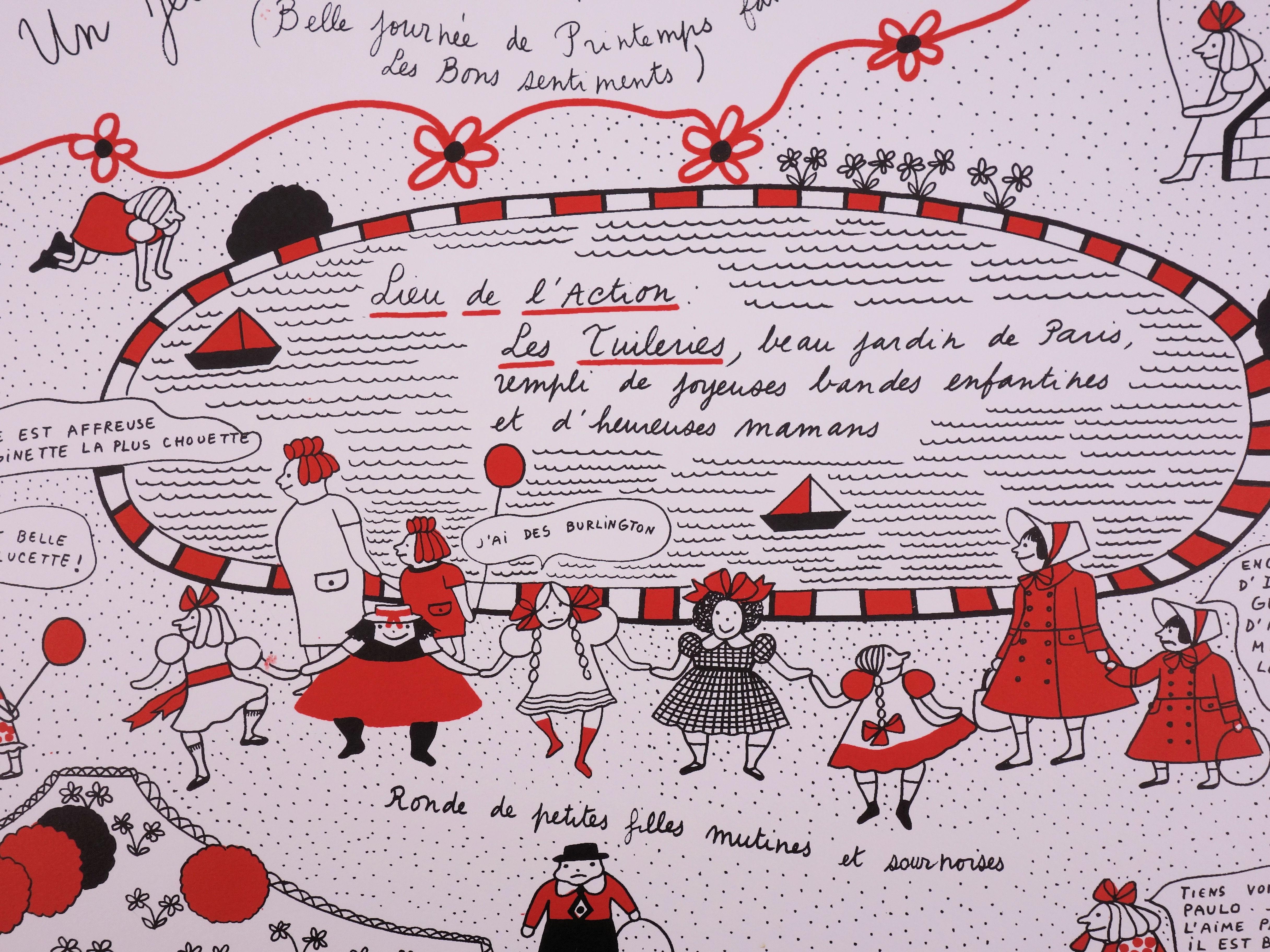 La Vilaine Lulu : Day Off in the Park - Lithograph - Gray Figurative Print by Yves Saint Laurent