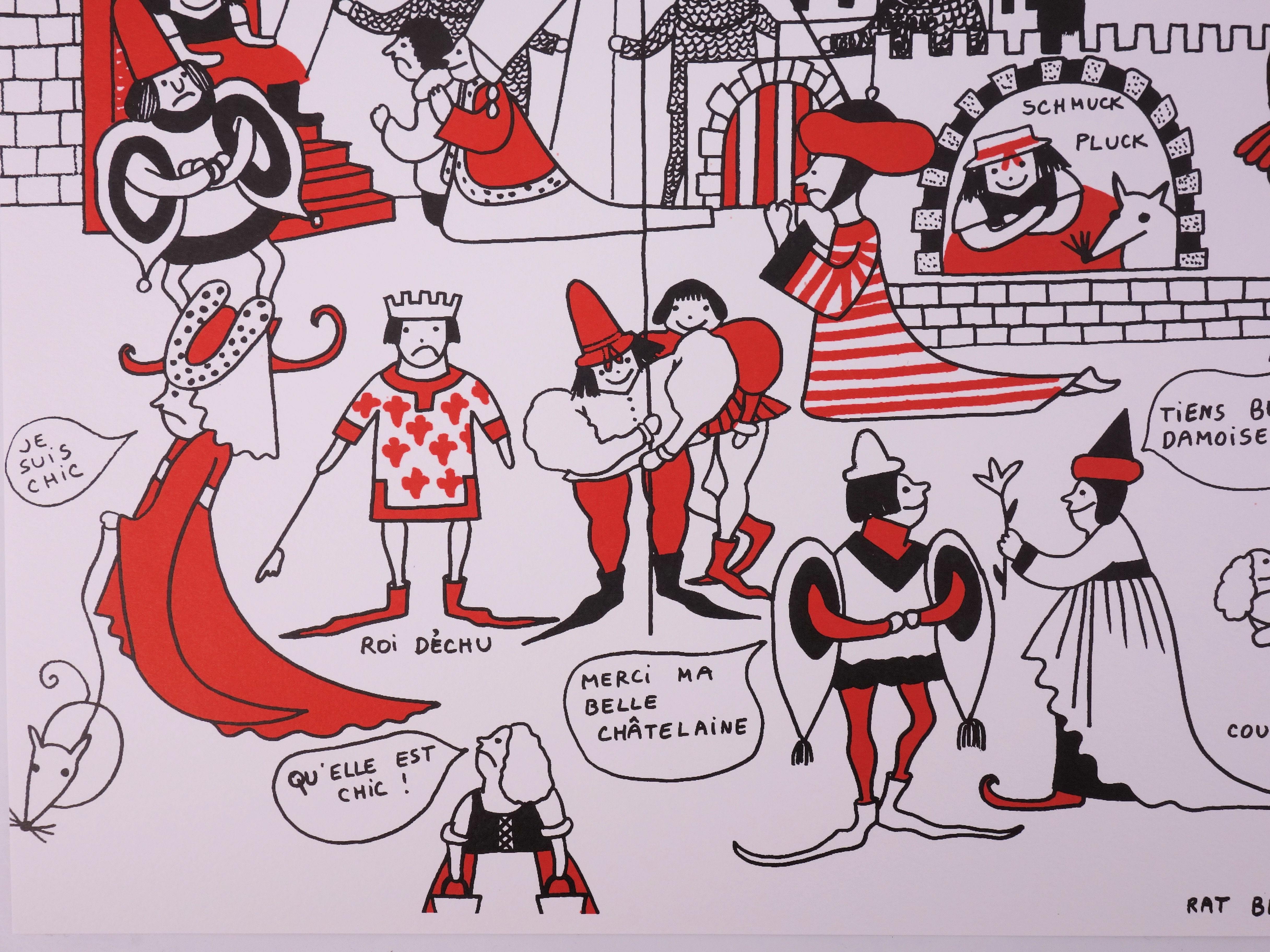 La Vilaine Lulu in Middle Ages - Lithograph - Gray Figurative Print by Yves Saint Laurent