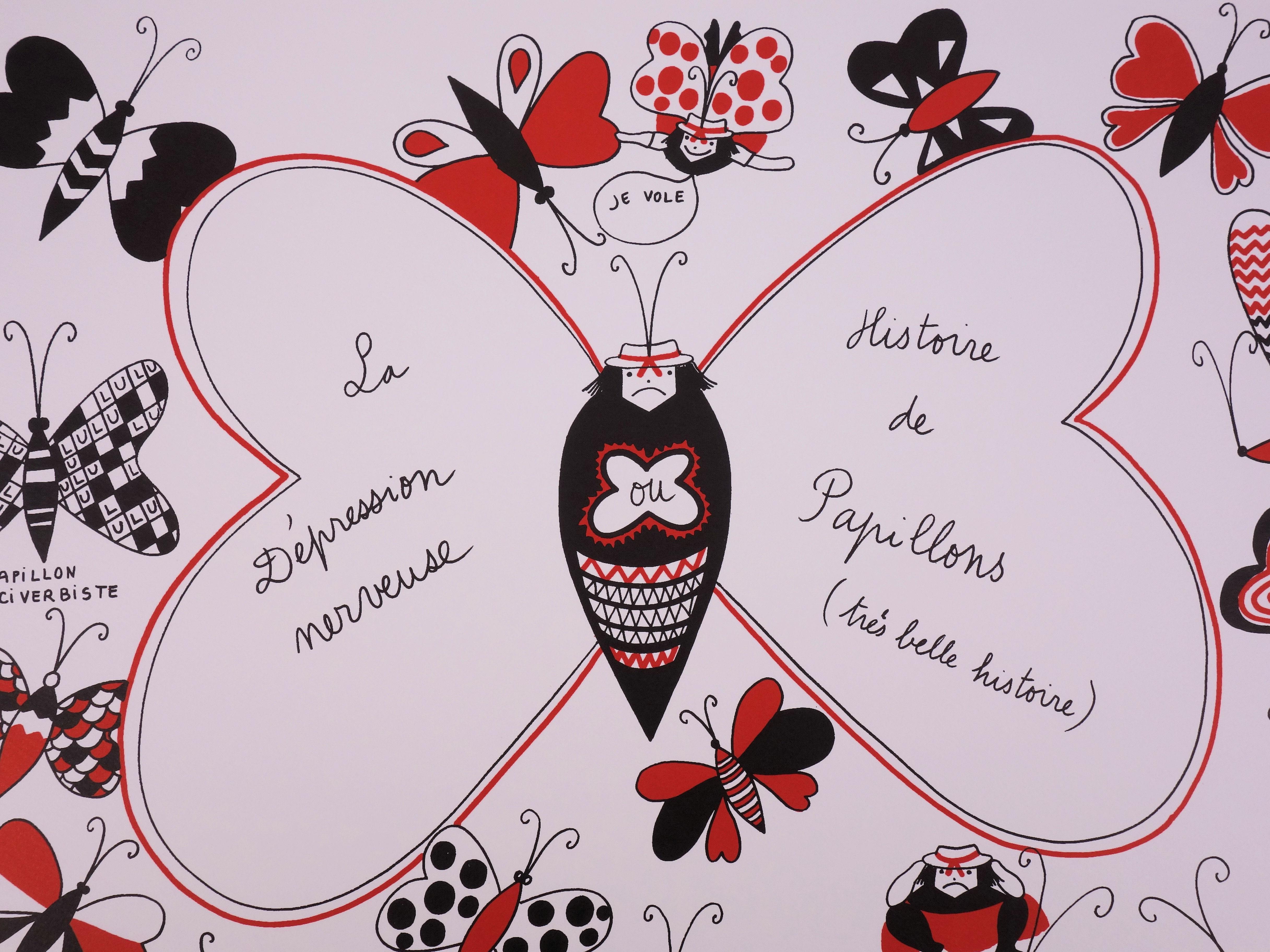 La Vilaine Lulu with Butterflies - Lithograph - Print by Yves Saint Laurent