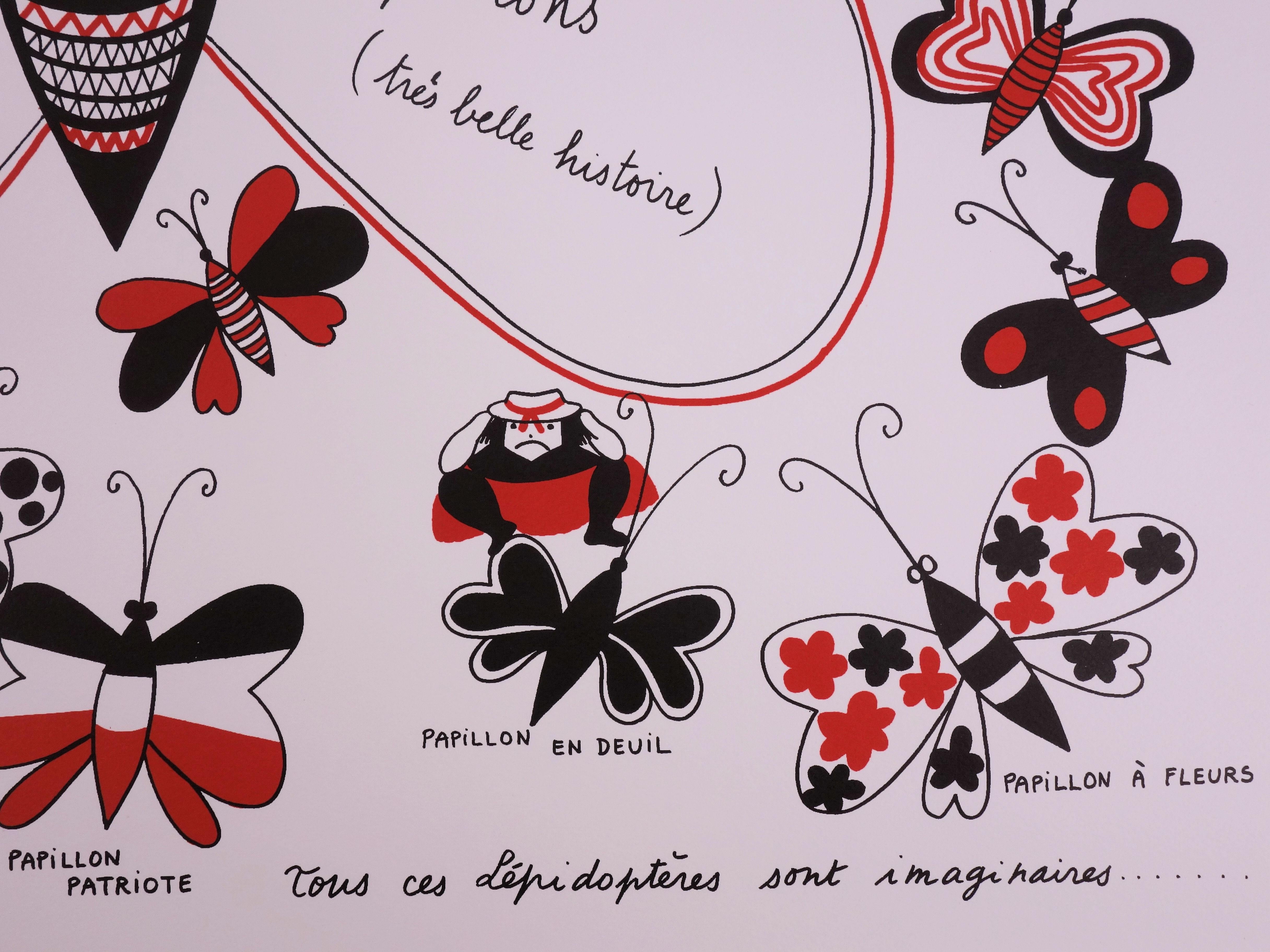 La Vilaine Lulu with Butterflies - Lithograph - Modern Print by Yves Saint Laurent