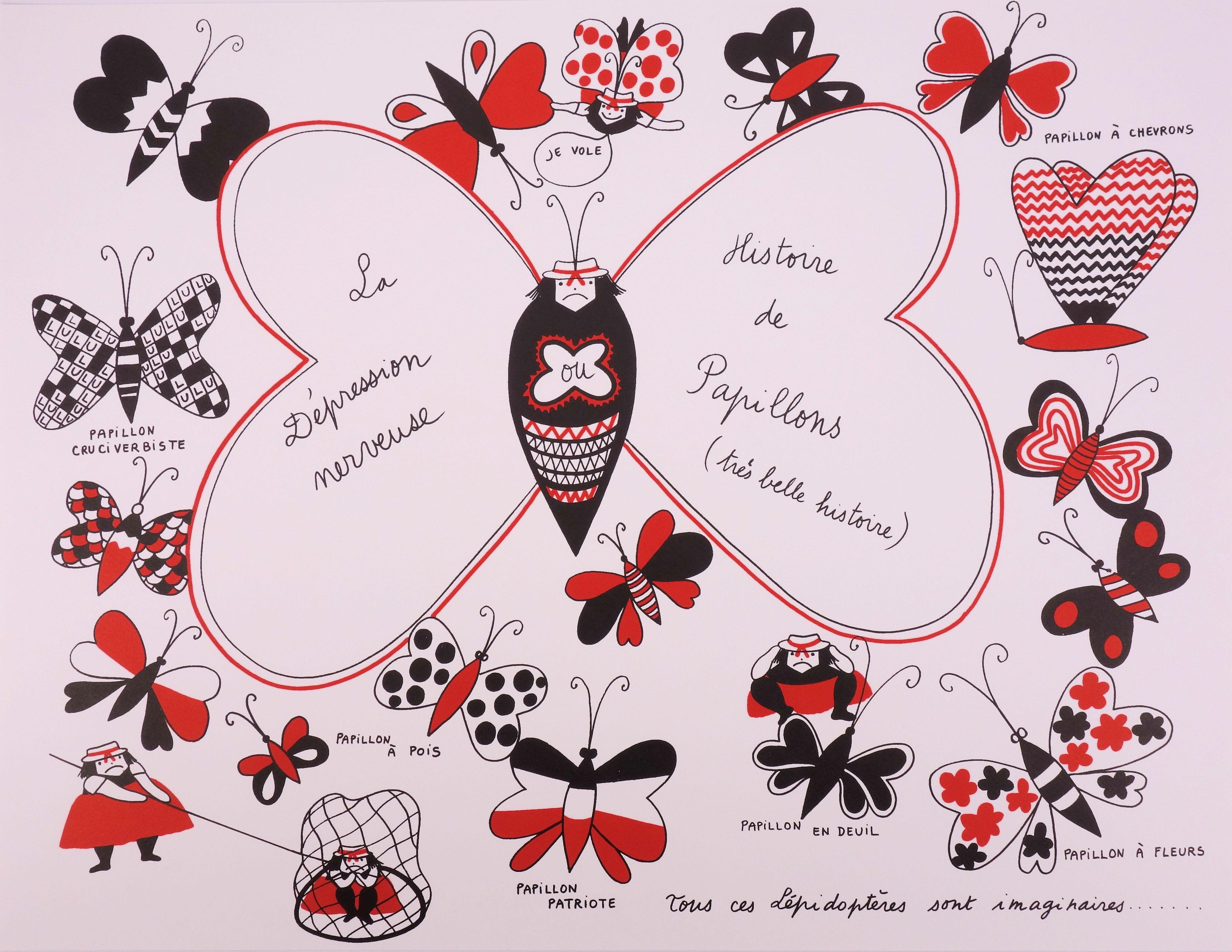 Yves Saint Laurent Figurative Print - La Vilaine Lulu with Butterflies - Lithograph