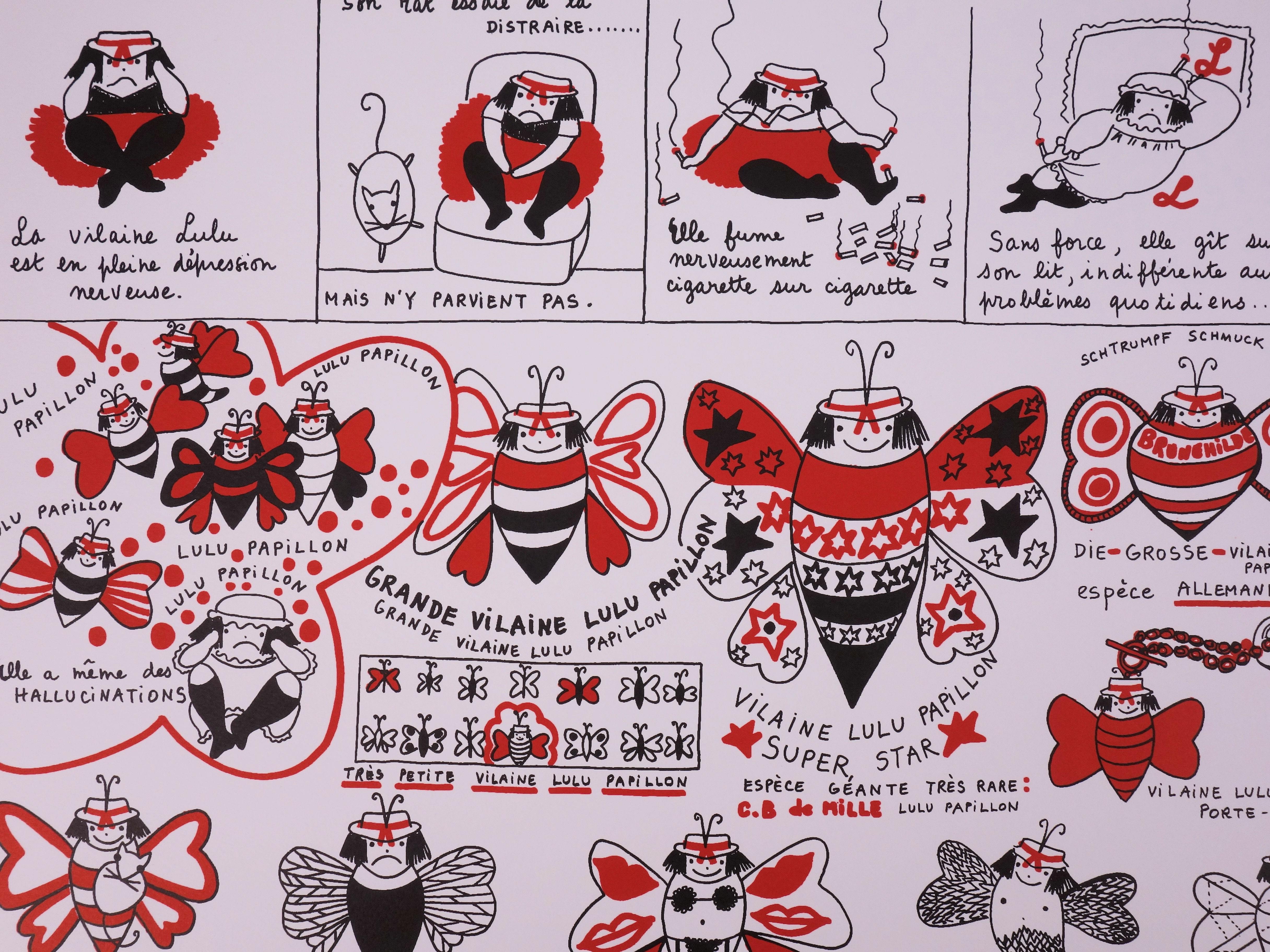 Yves Saint Laurent : La Vilaine Lulu con le farfalle II - Litografia in vendita 1