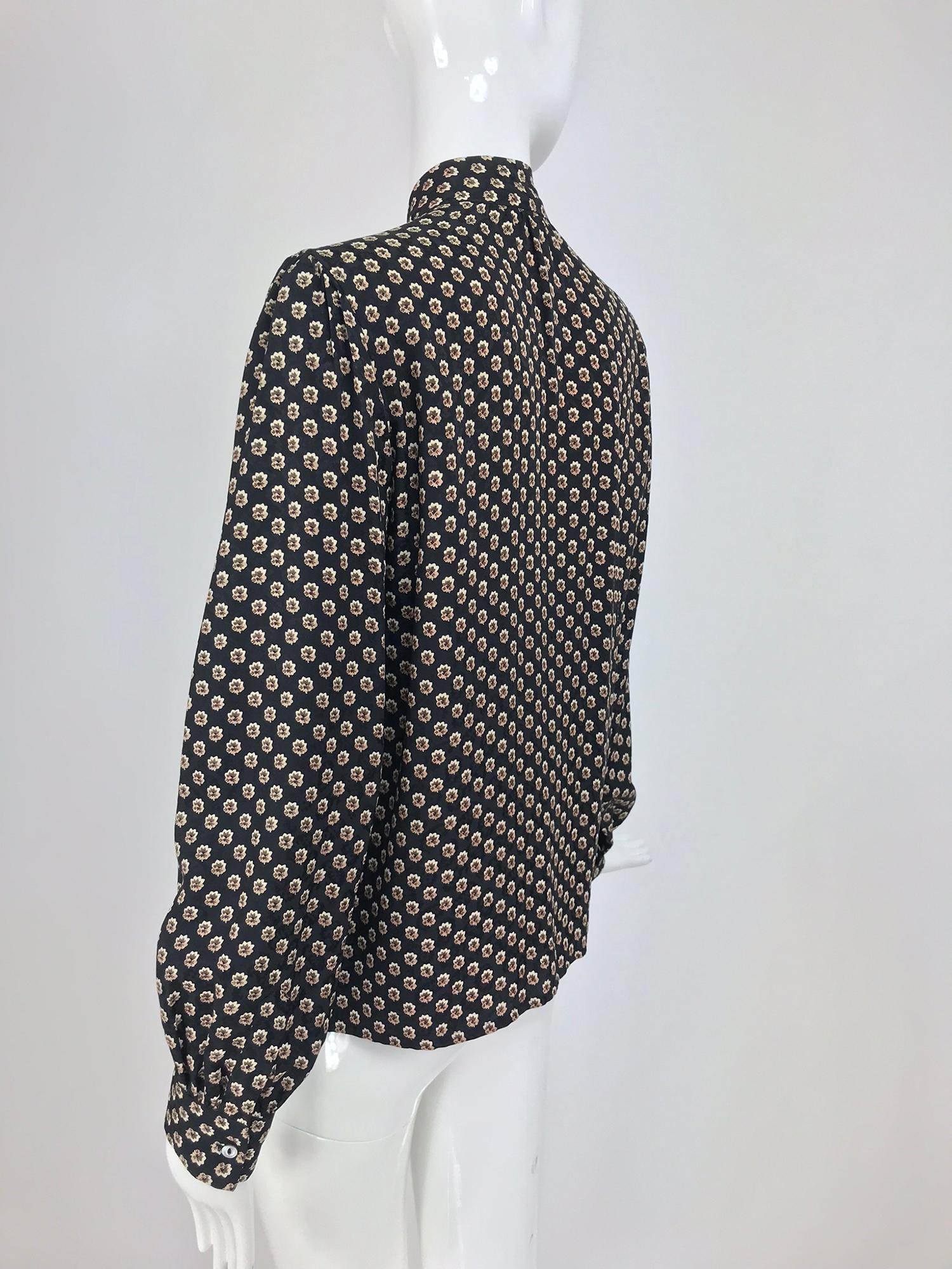 Yves Saint Laurent Provincial Print Silk Bow Neck Blouse 1970s 7