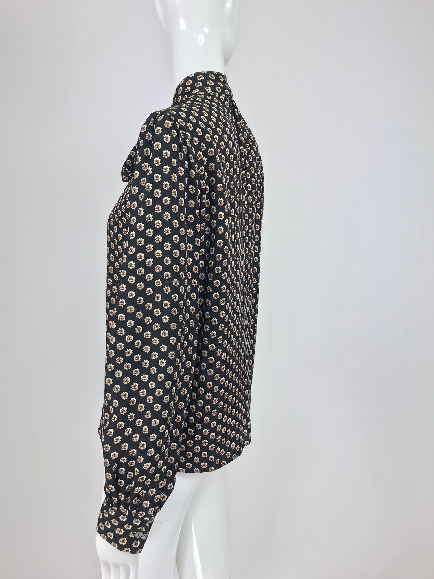 Yves Saint Laurent Provincial Print Silk Bow Neck Blouse 1970s 8
