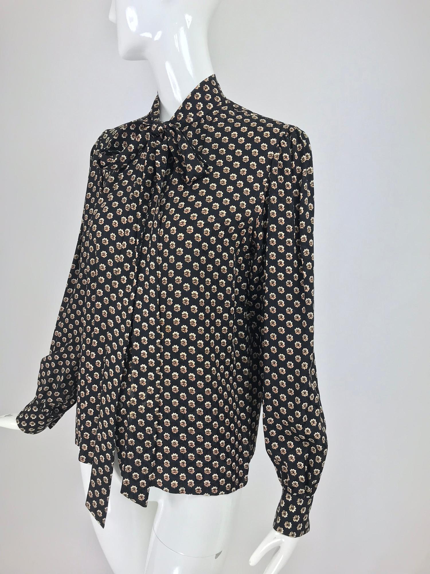 Yves Saint Laurent Provincial Print Silk Bow Neck Blouse 1970s 10