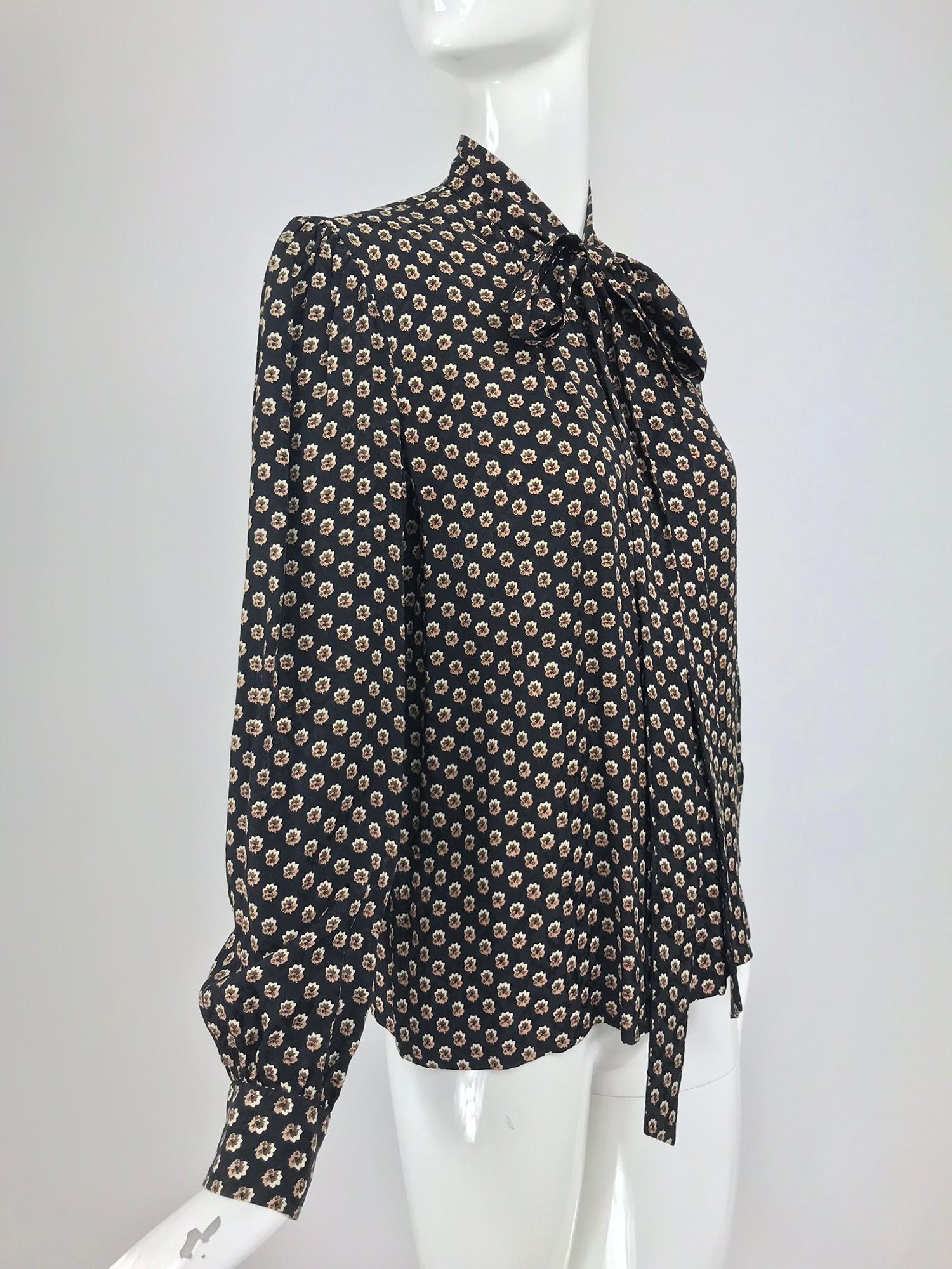 Women's Yves Saint Laurent Provincial Print Silk Bow Neck Blouse 1970s