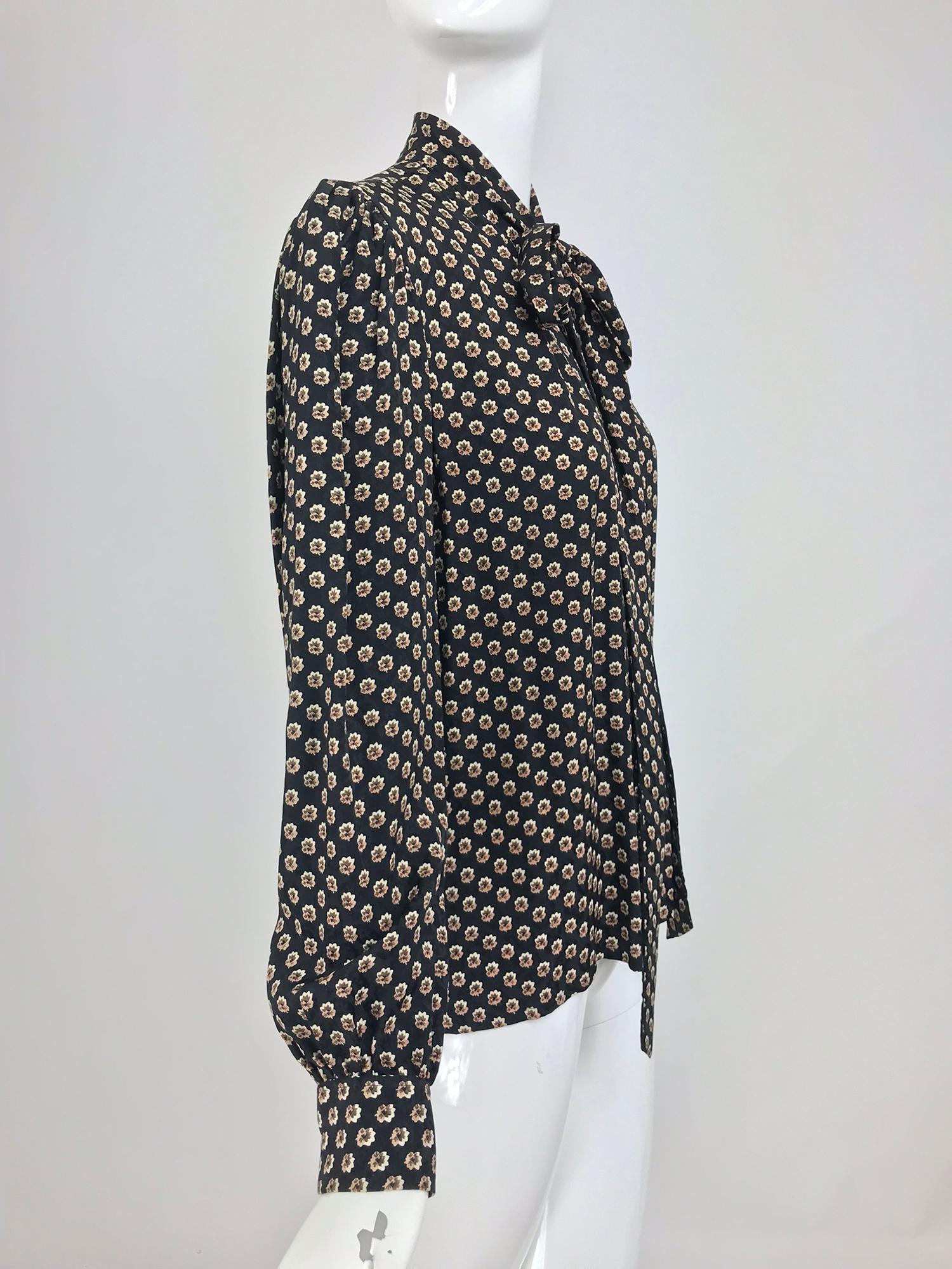 Yves Saint Laurent Provincial Print Silk Bow Neck Blouse 1970s 1