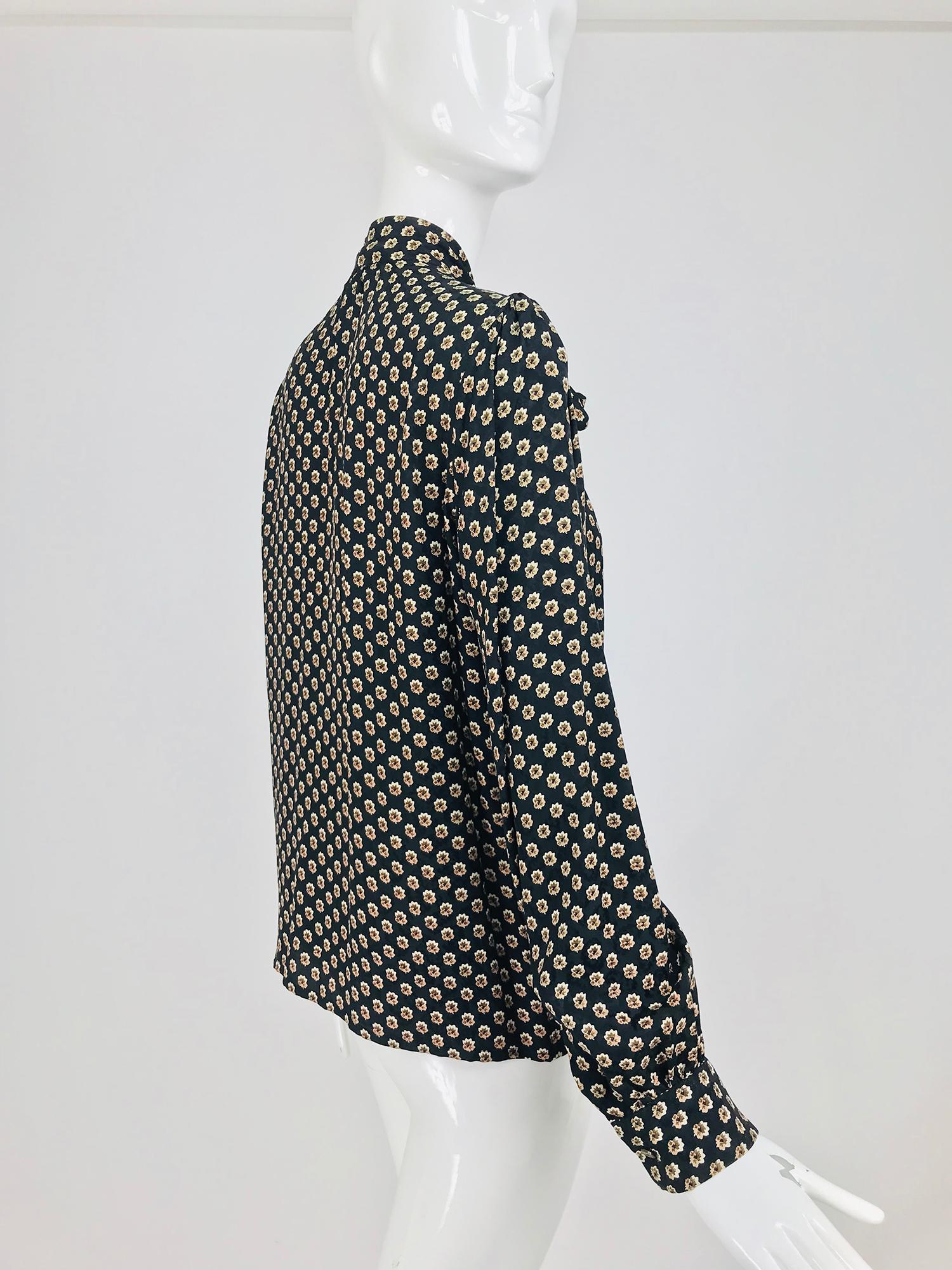 Yves Saint Laurent Provincial Print Silk Bow Neck Blouse 1970s 3