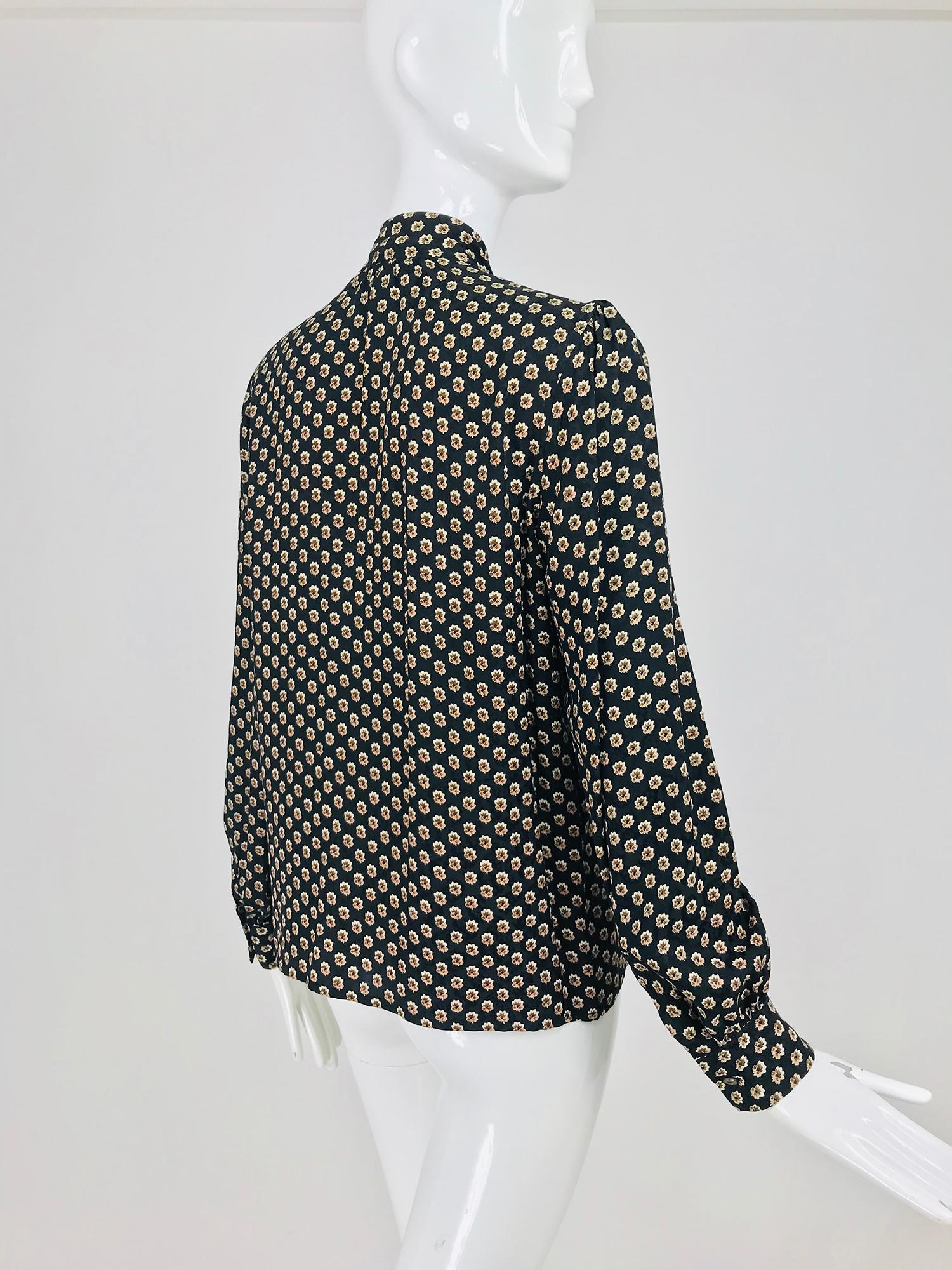 Yves Saint Laurent Provincial Print Silk Bow Neck Blouse 1970s 4