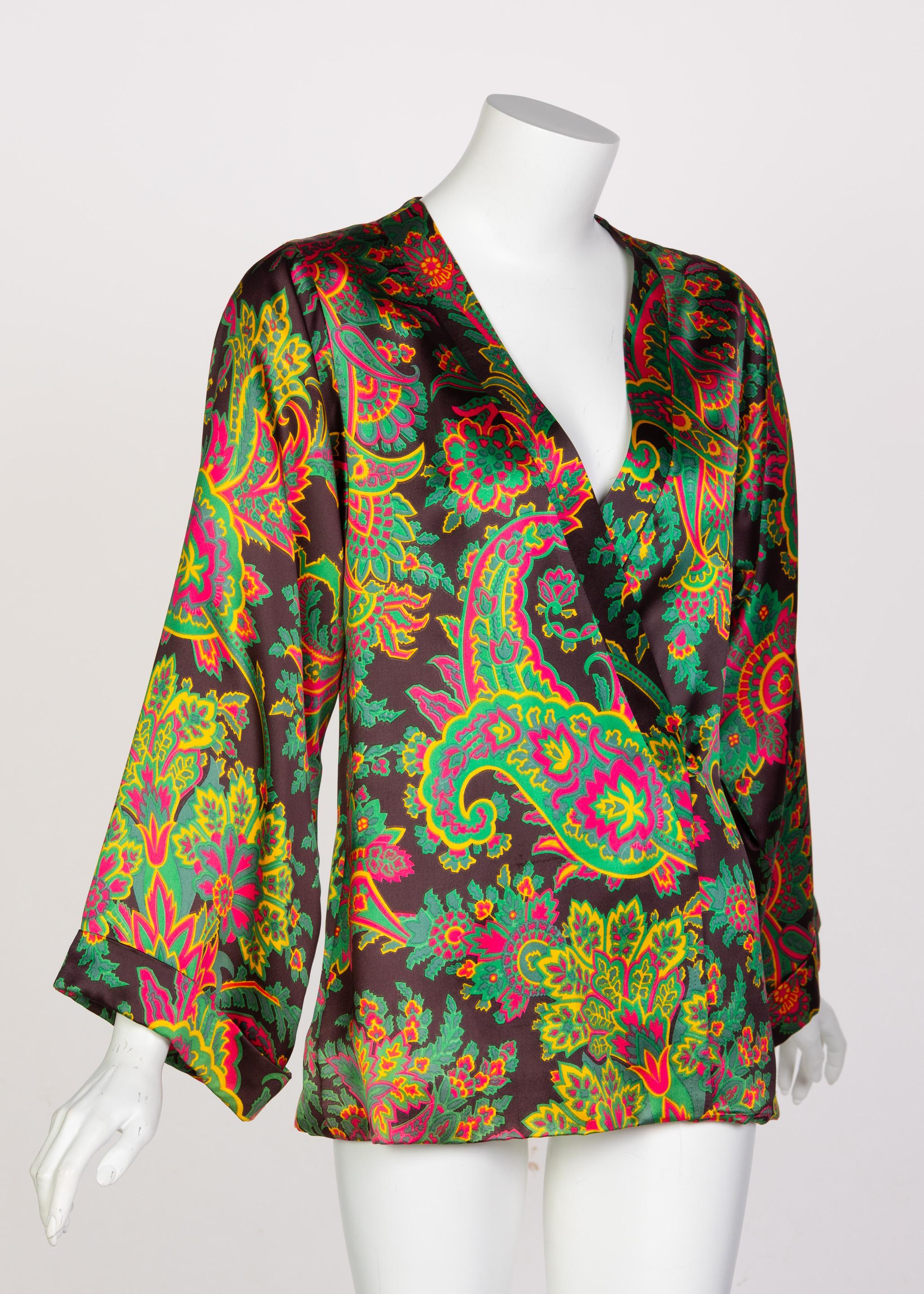 Yves Saint Laurent Psychedelic Paisley Silk Kimono Jacket YSL, 1967 In Excellent Condition For Sale In Boca Raton, FL