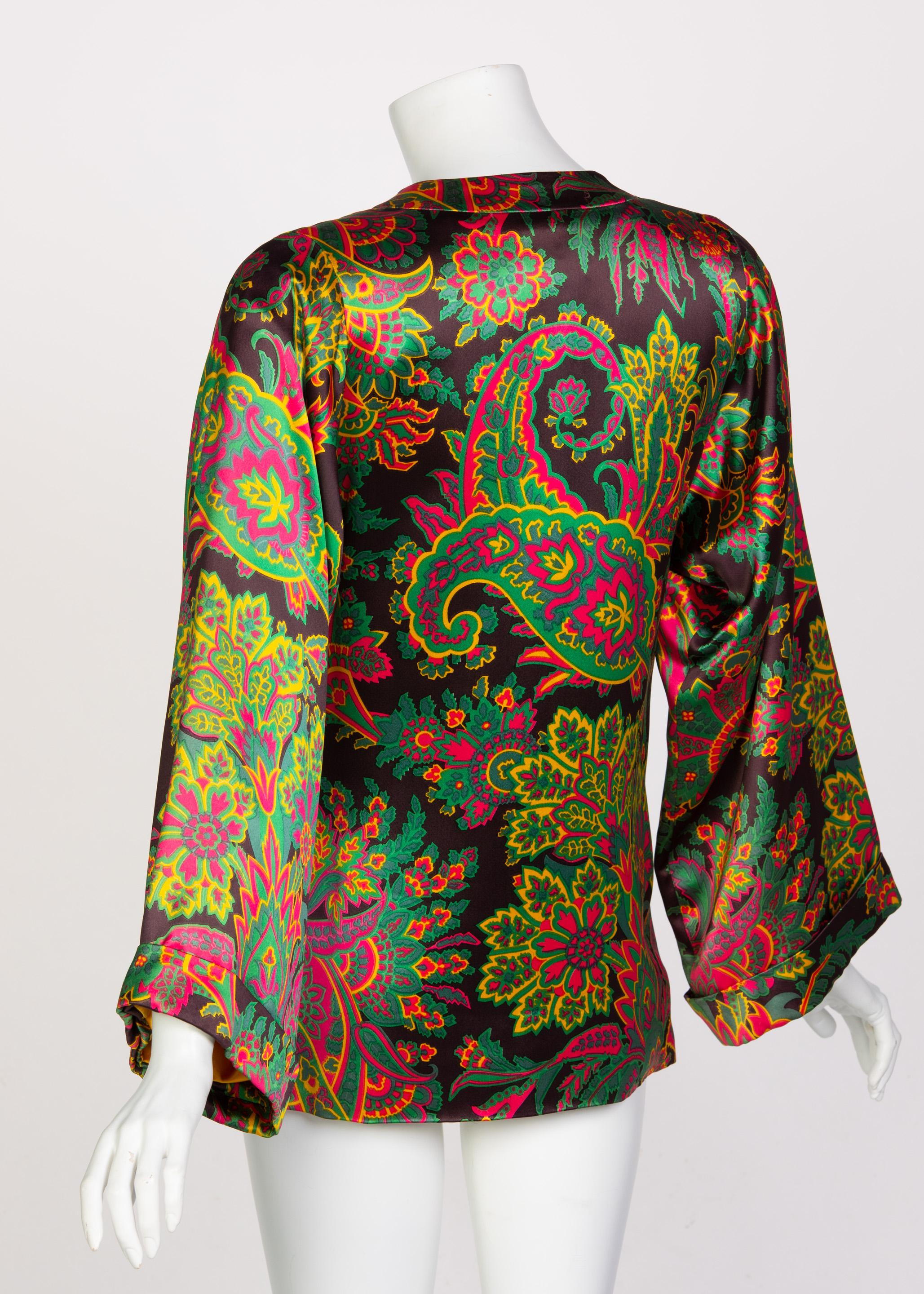 Women's Yves Saint Laurent Psychedelic Paisley Silk Kimono Jacket YSL, 1967 For Sale