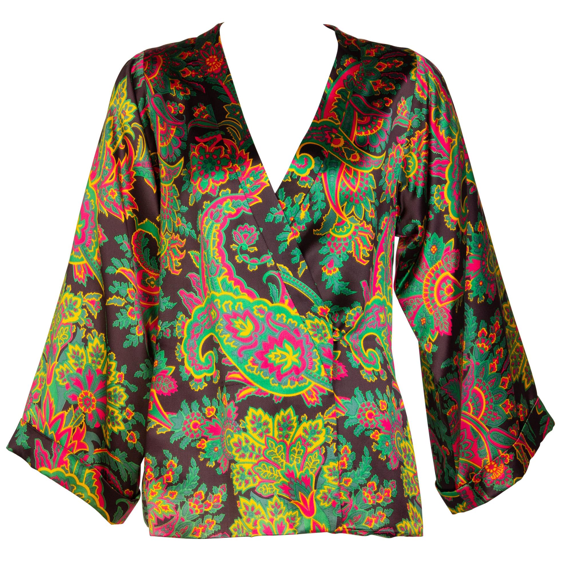 Yves Saint Laurent Psychedelic Paisley Silk Kimono Jacket YSL, 1967 For Sale