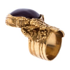 Yves Saint Laurent Purple Cabochon Arty Gold Tone Ring Size 57