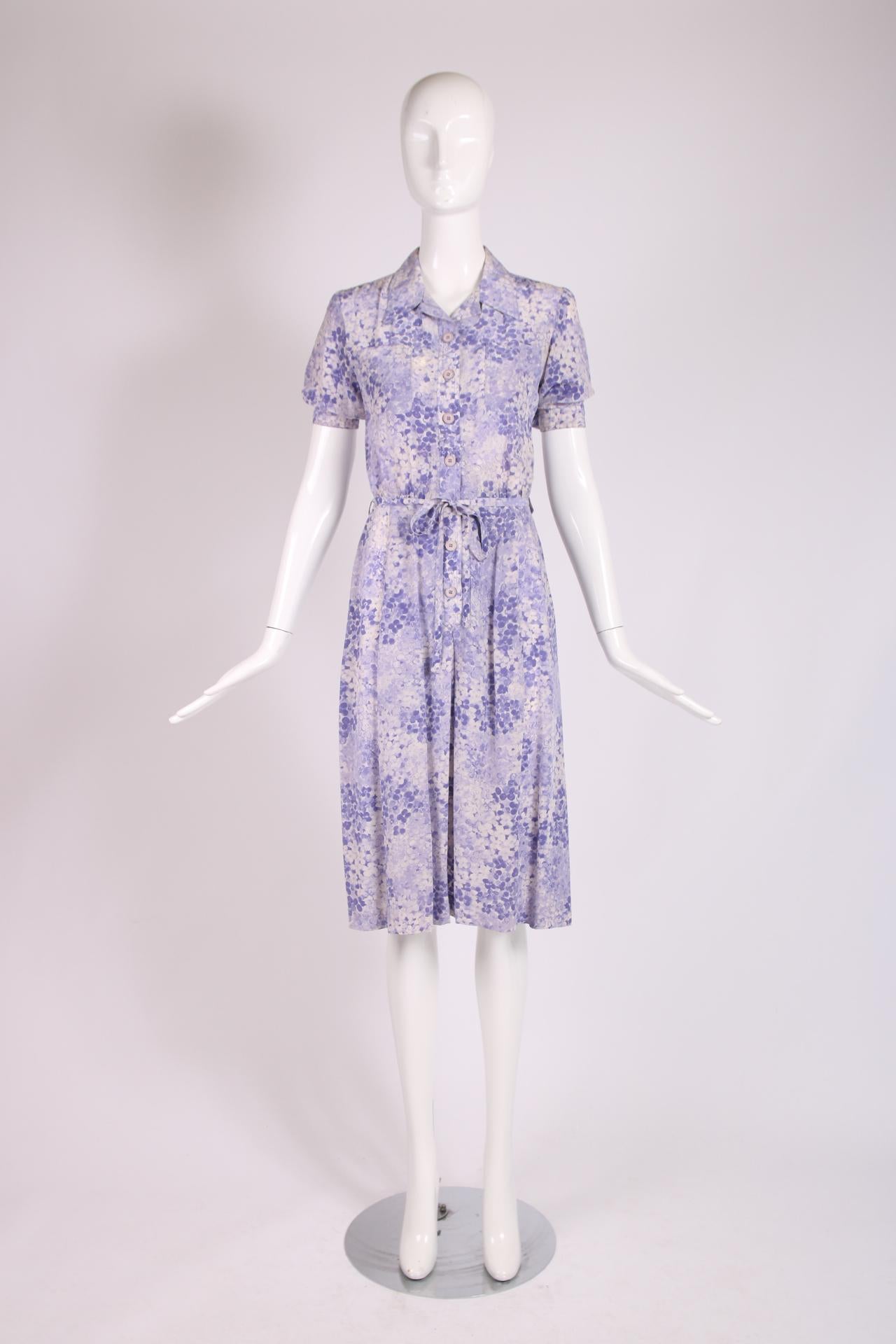 Yves Saint Laurent Purple Floral Silk Day Dress 1970's In Good Condition For Sale In Studio City, CA