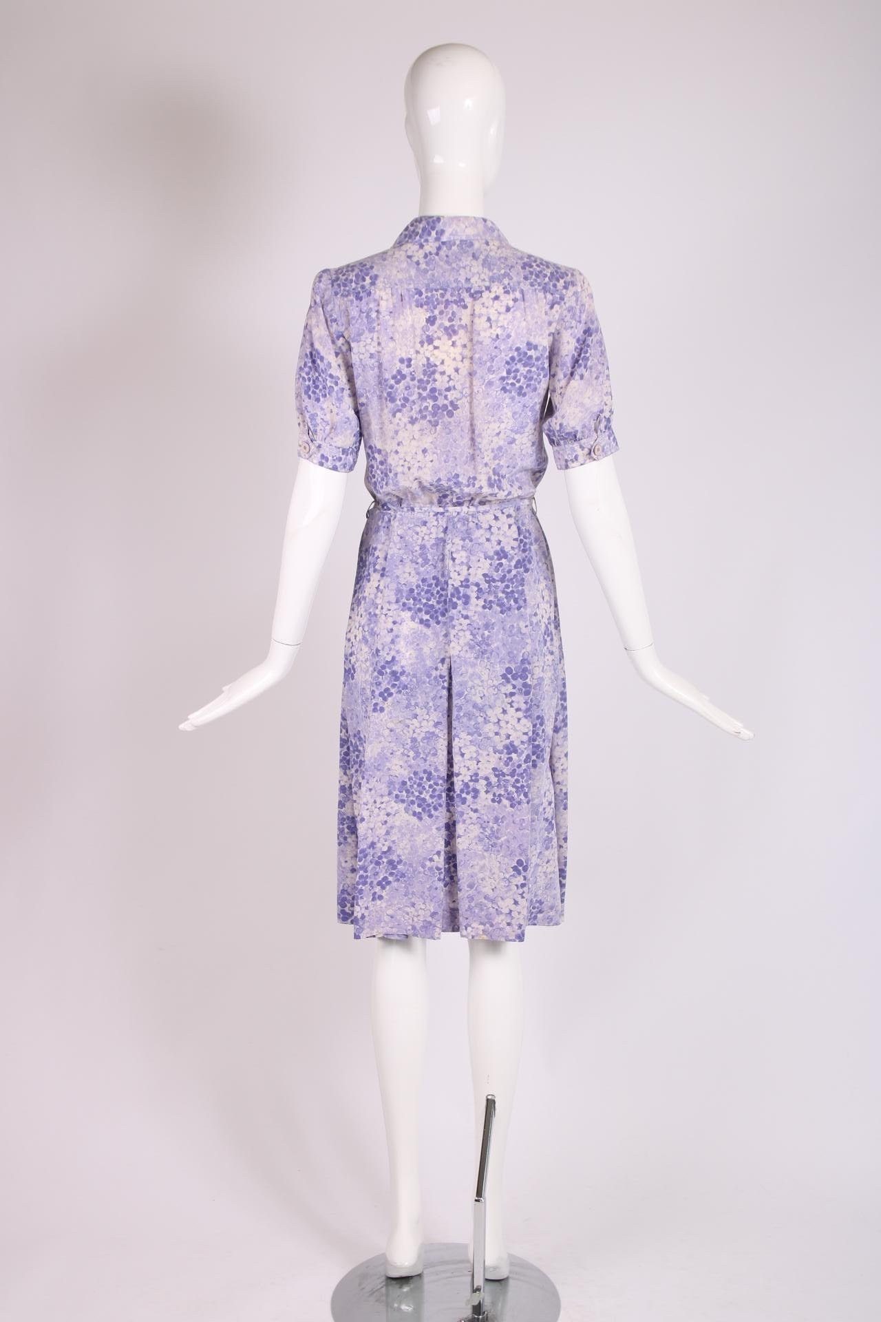 Yves Saint Laurent Lila Floral Seide Tag Kleid 1970's Damen im Angebot
