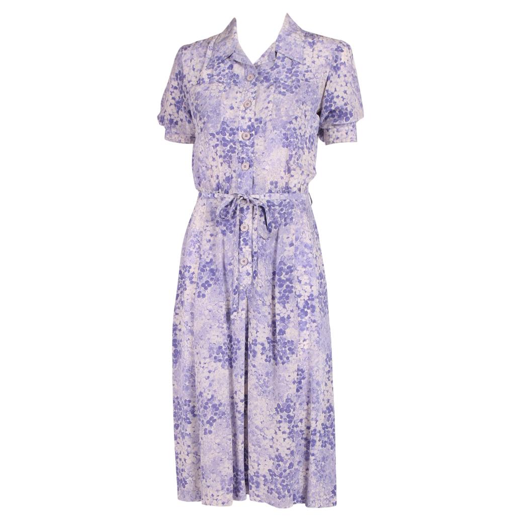 Yves Saint Laurent Purple Floral Silk Day Dress 1970's For Sale