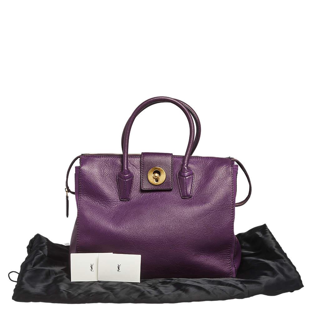 Yves Saint Laurent Purple Leather and Canvas Cabas Muse Two Tote For Sale 8