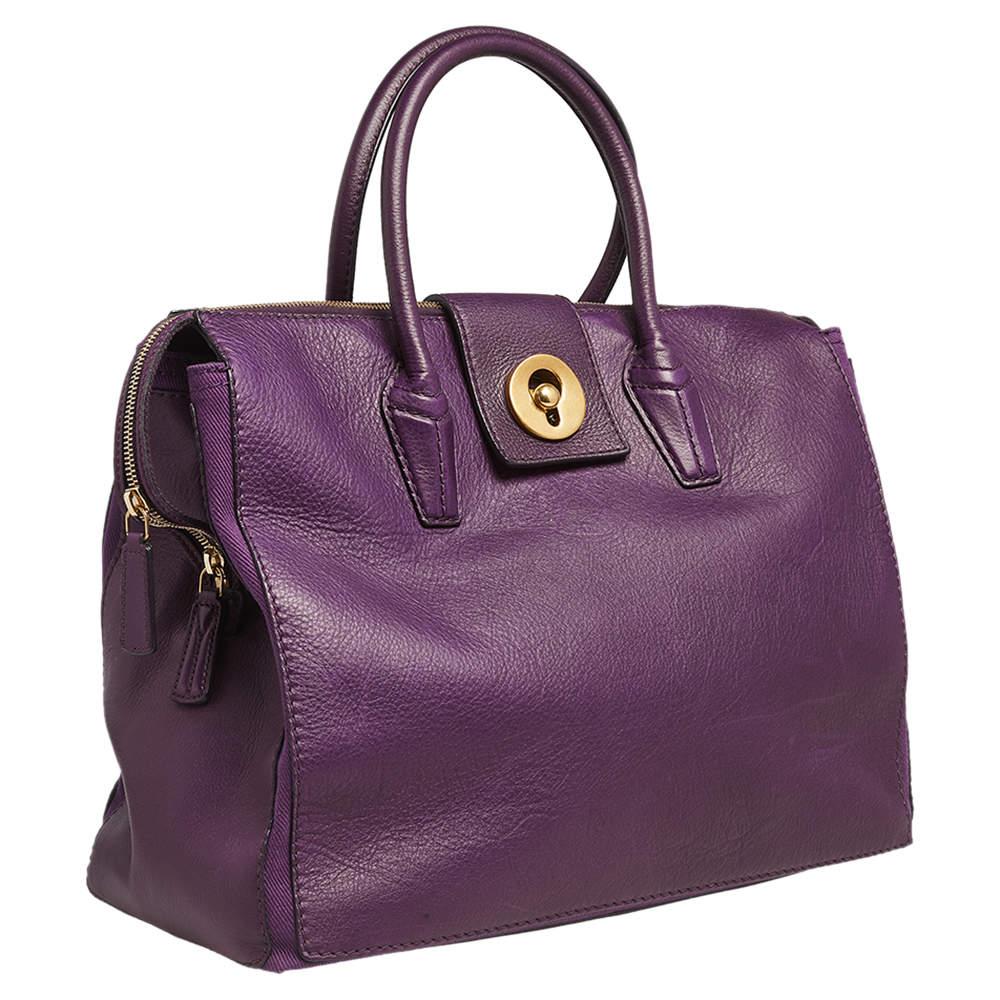 Yves Saint Laurent Purple Leather and Canvas Cabas Muse Two Tote For Sale 2
